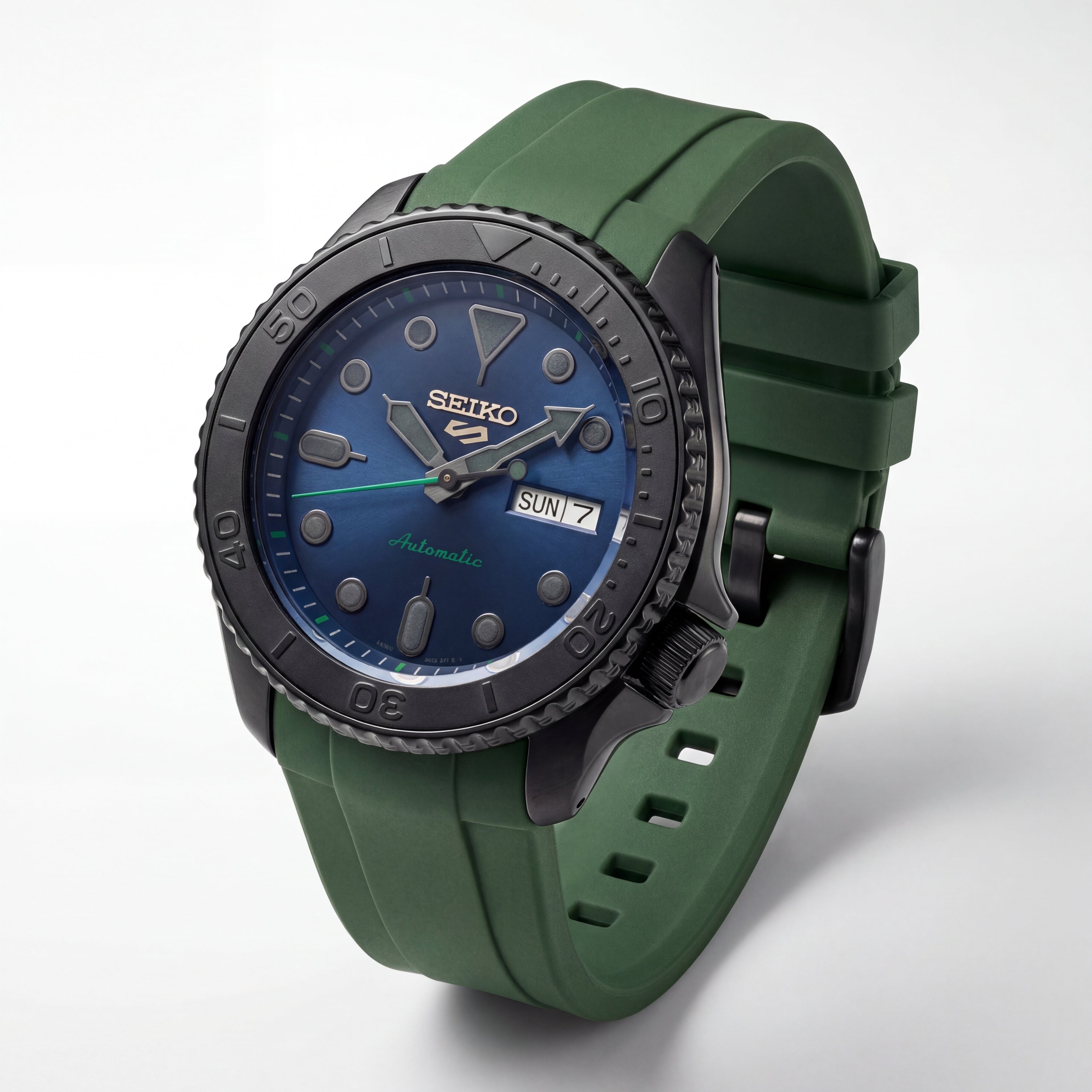 Black Automatic Dive Men’s Watch with Blue Dial & Green Strap