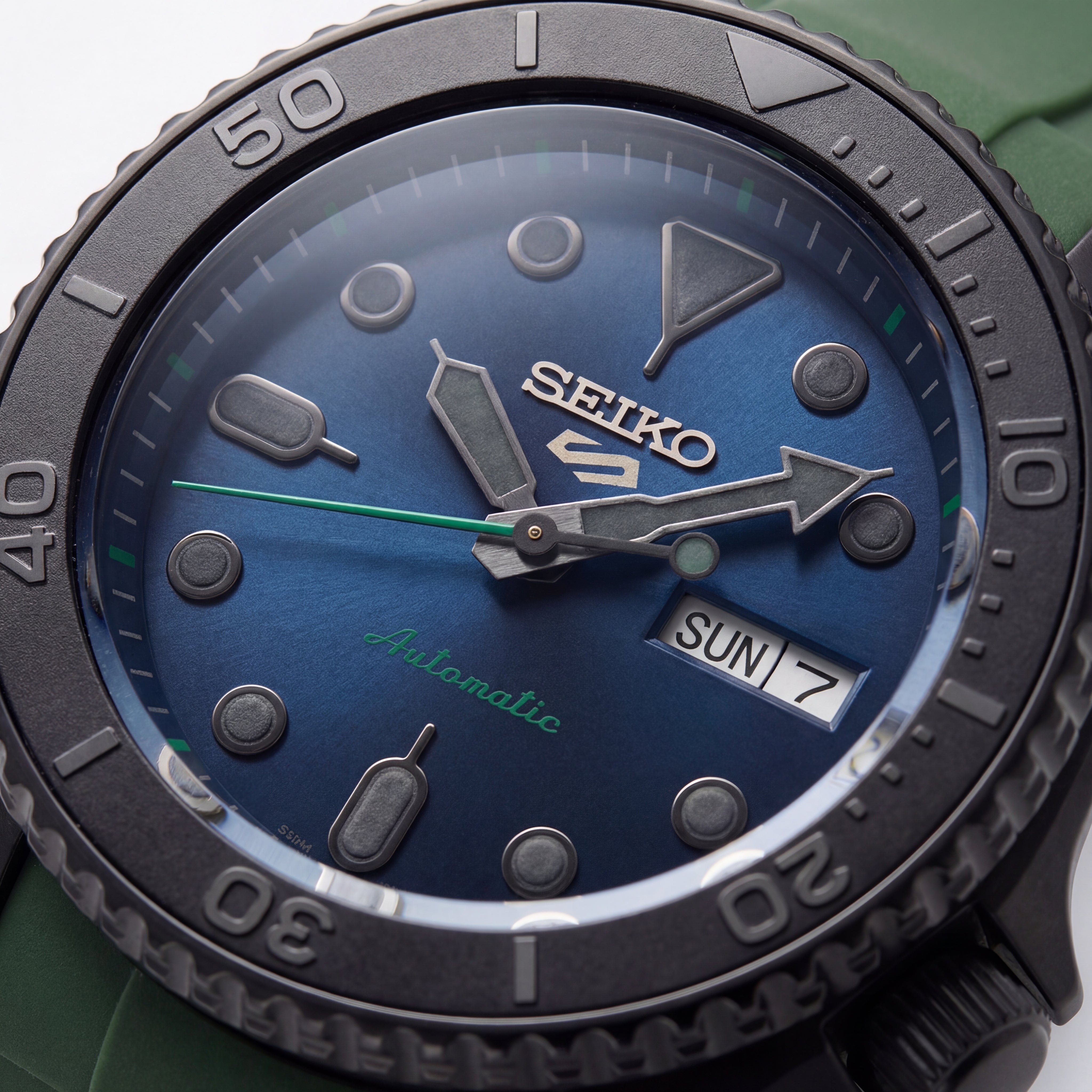 Black Automatic Dive Men’s Watch with Blue Dial & Green Strap