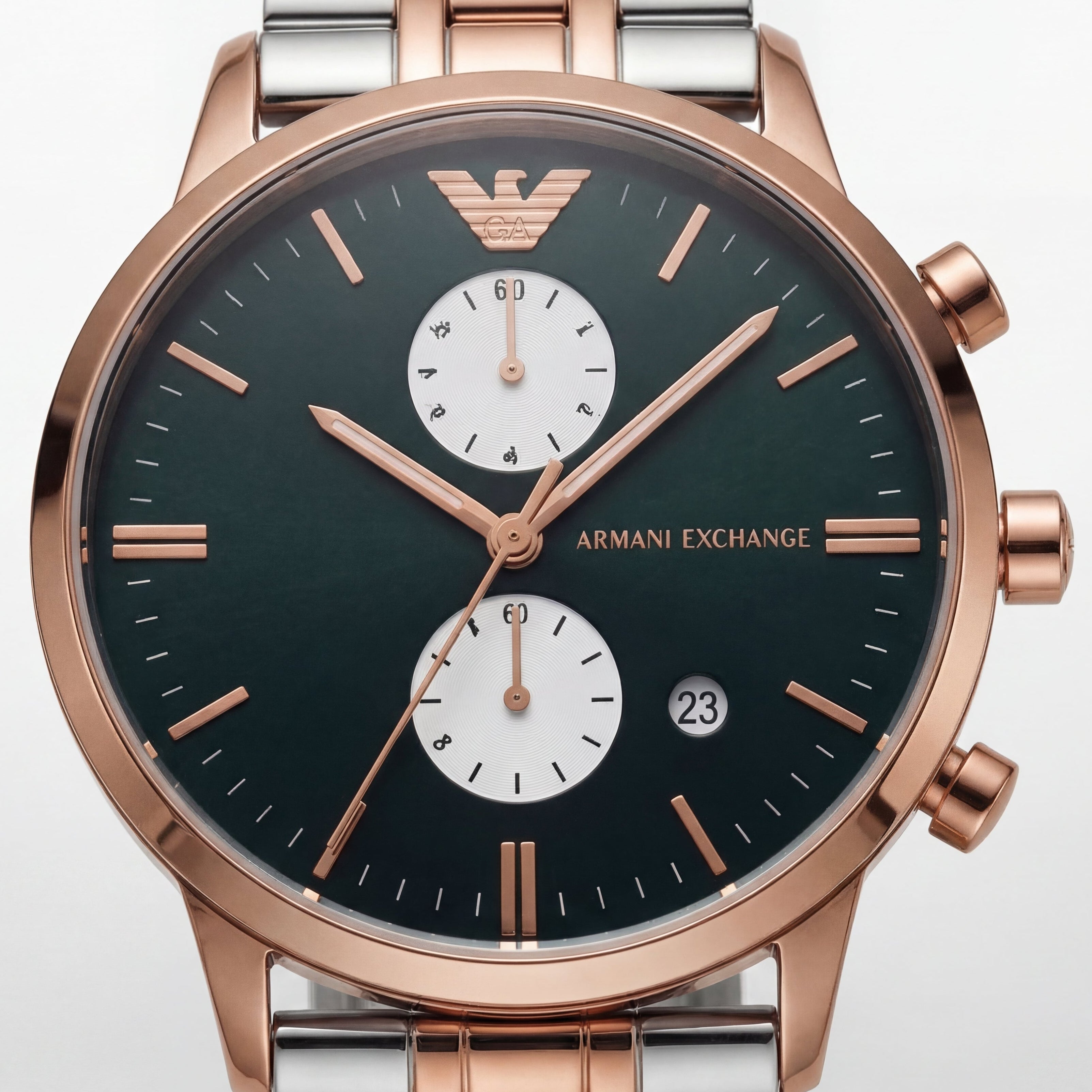 Emerald Green Chronograph Men’s Watch with Rose Gold & Silver Dual-Tone Bracelet