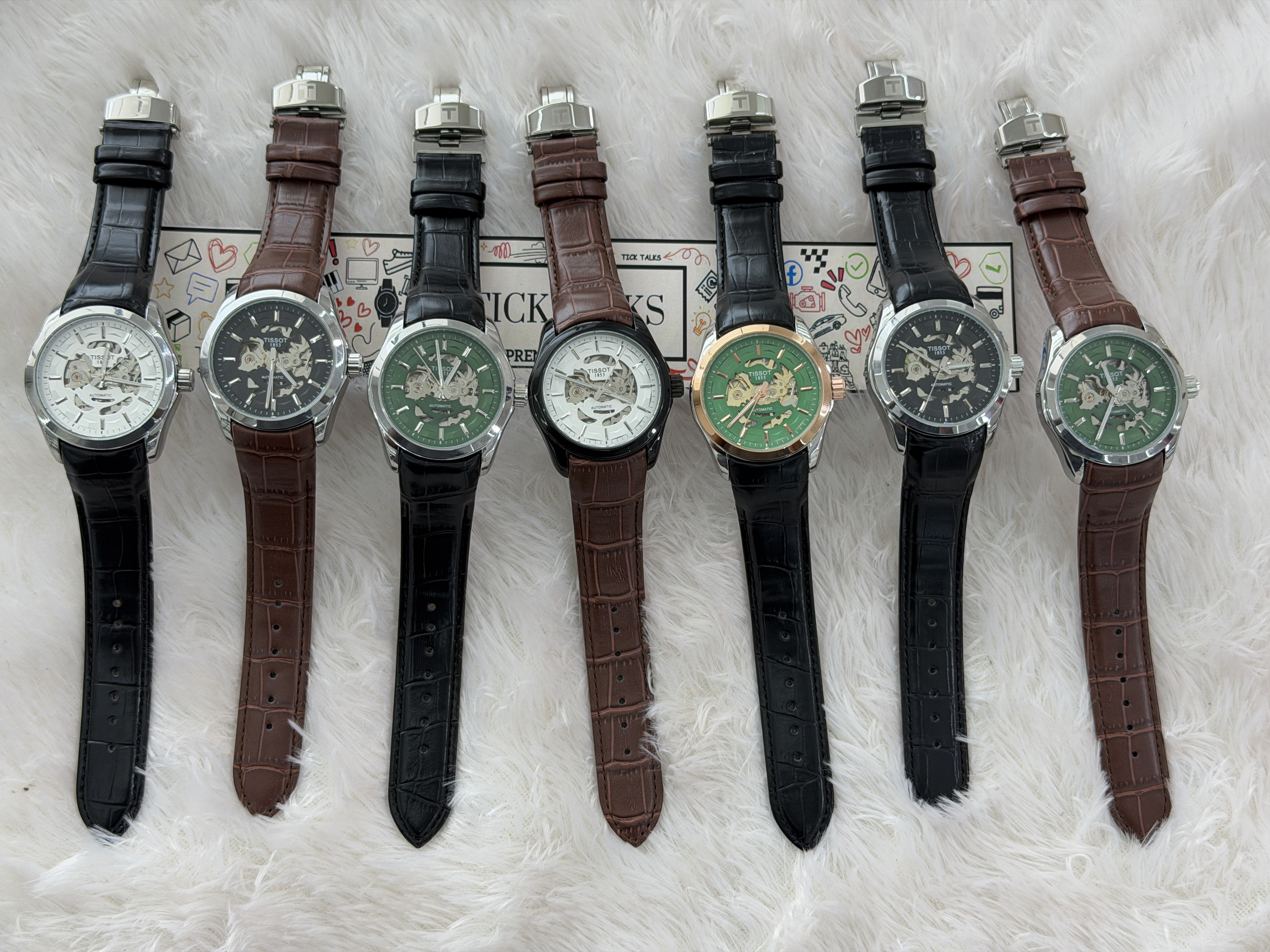 Premium Green Skeleton Dial Brown Leather Strap Watch – Men