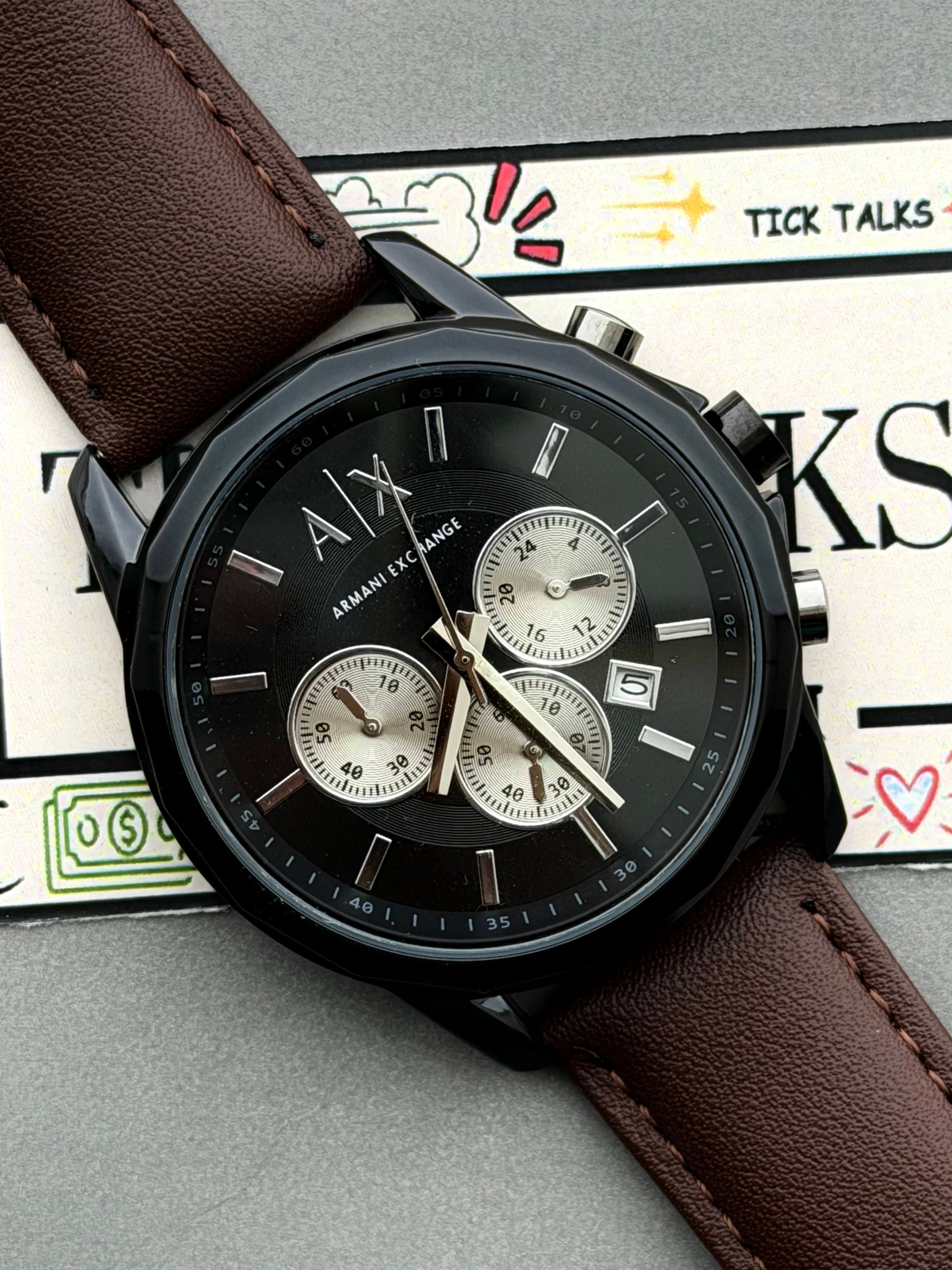 Premium Black Chronograph Leather Luxury Watch – Men
