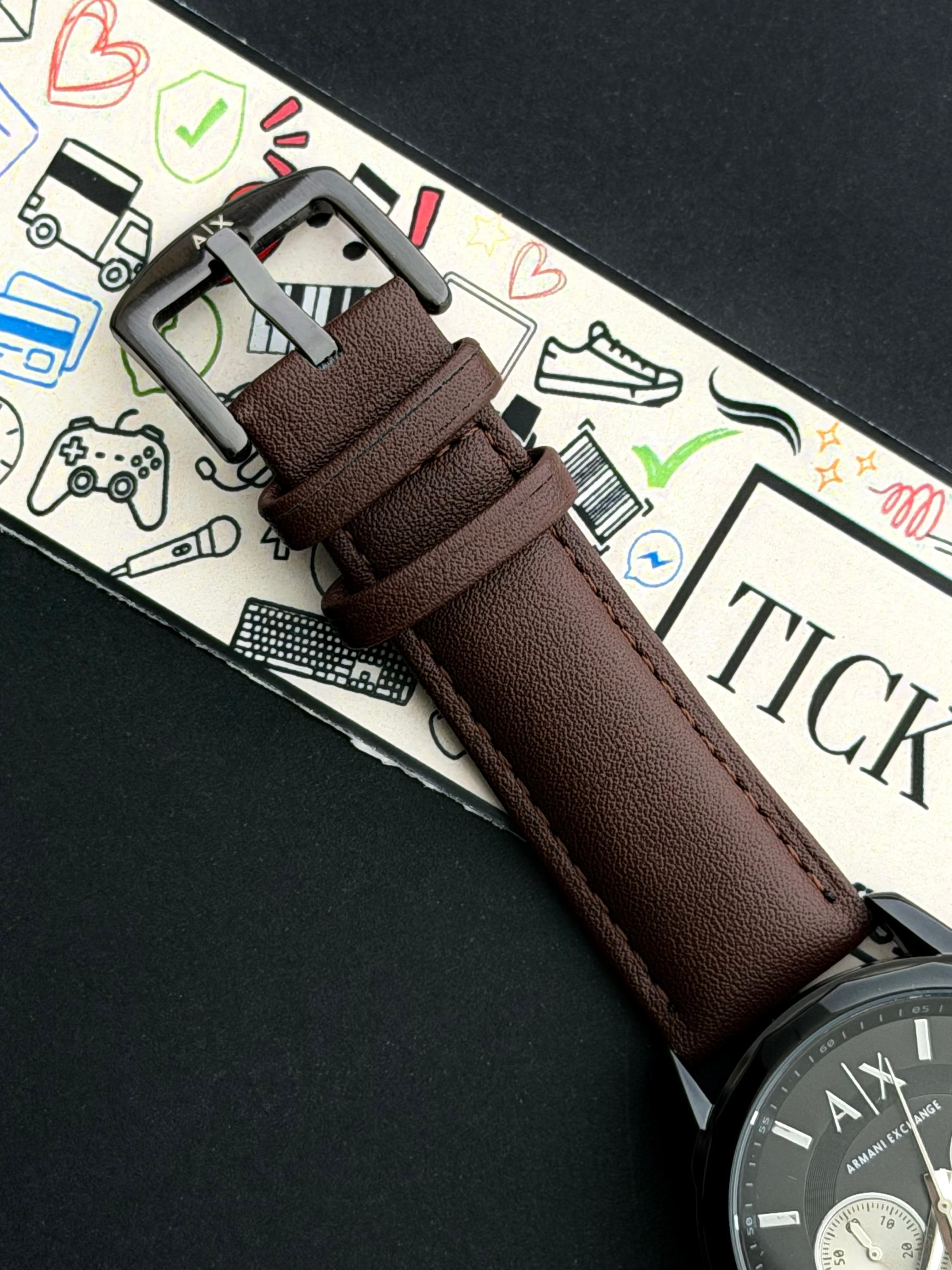 Premium Black Chronograph Leather Luxury Watch – Men