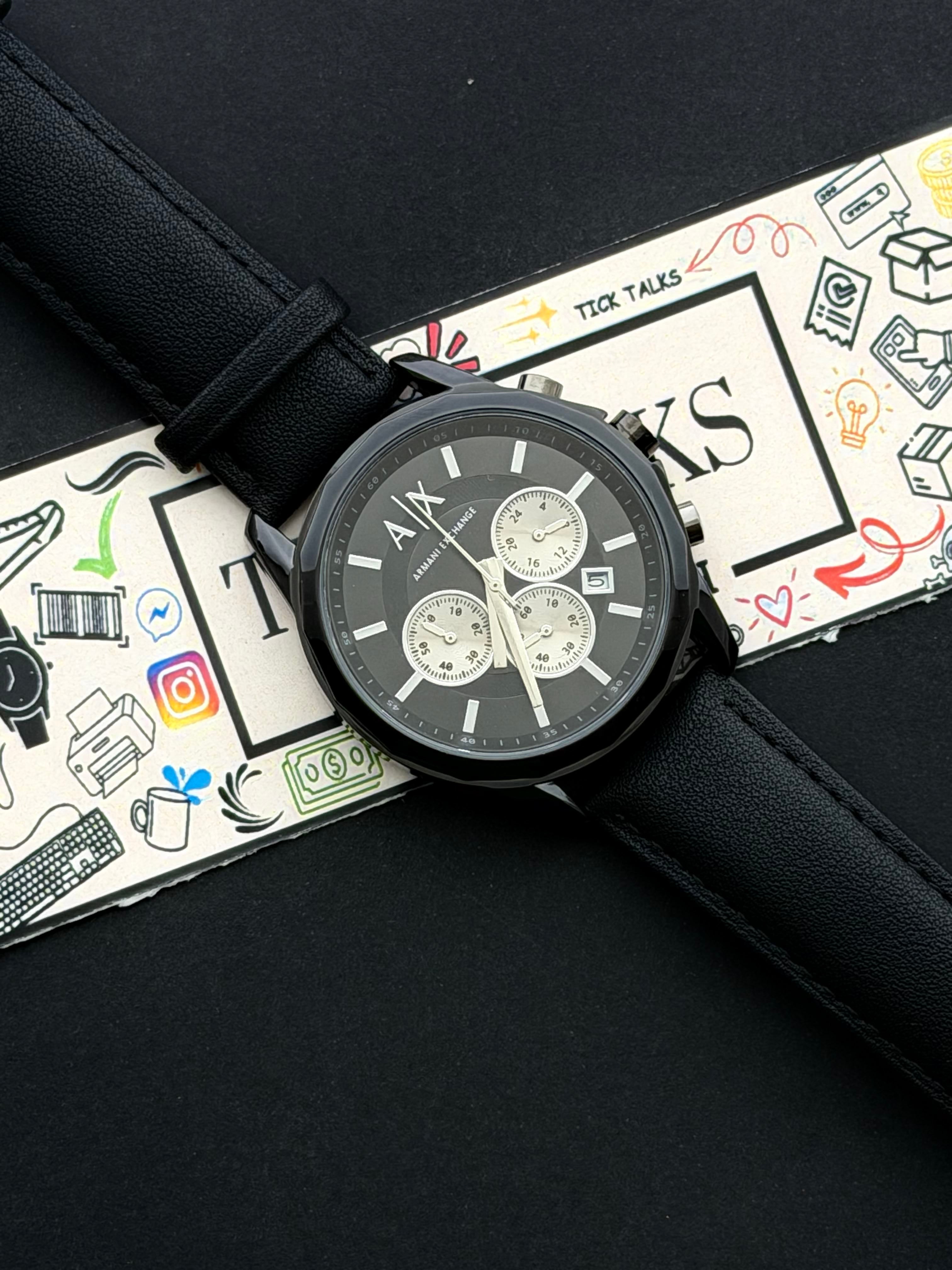 Premium Black Chronograph Leather Luxury Watch – Men