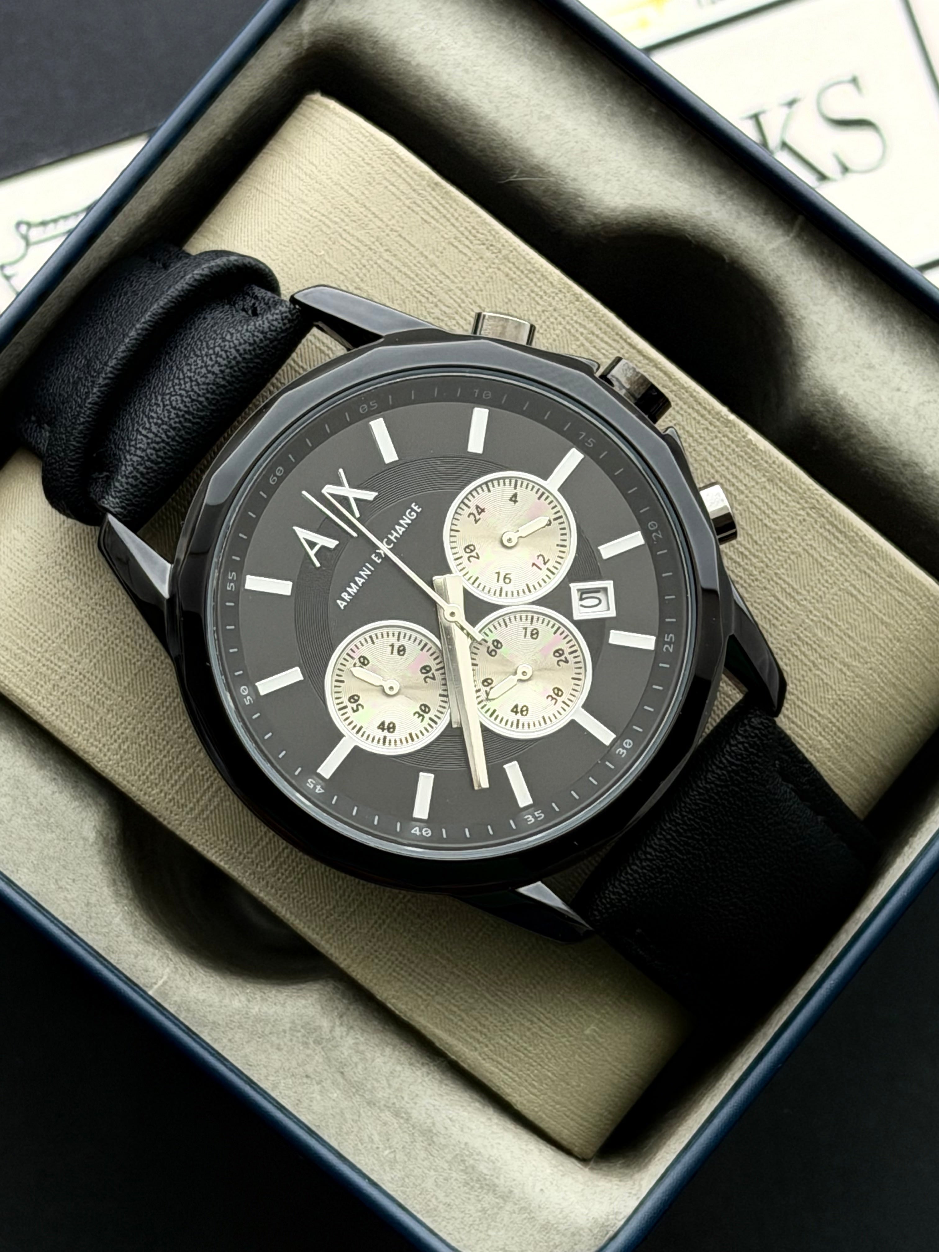 Premium Black Chronograph Leather Luxury Watch – Men