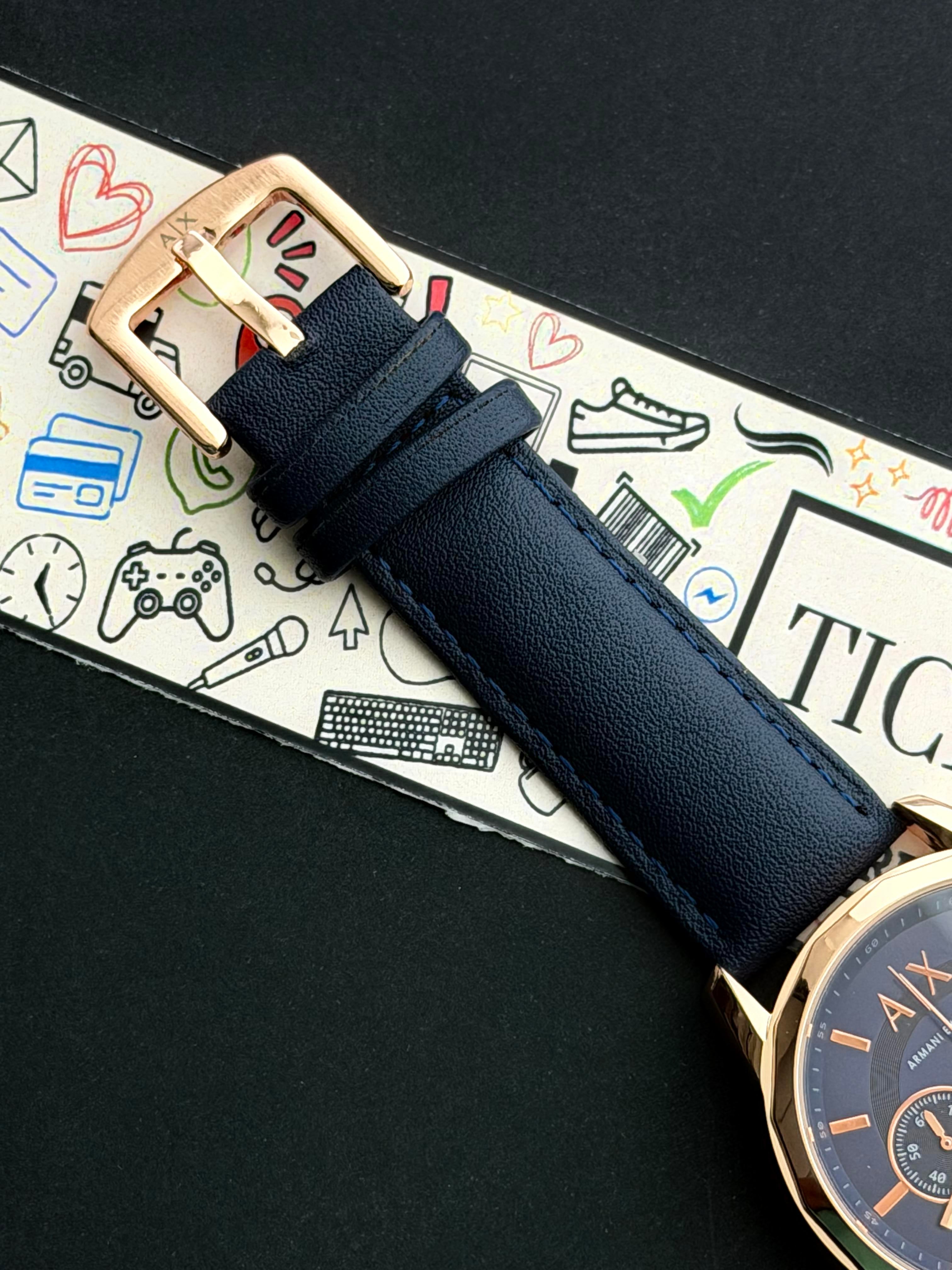 Premium Rose Gold Blue Chronograph Leather Luxury Watch – Men