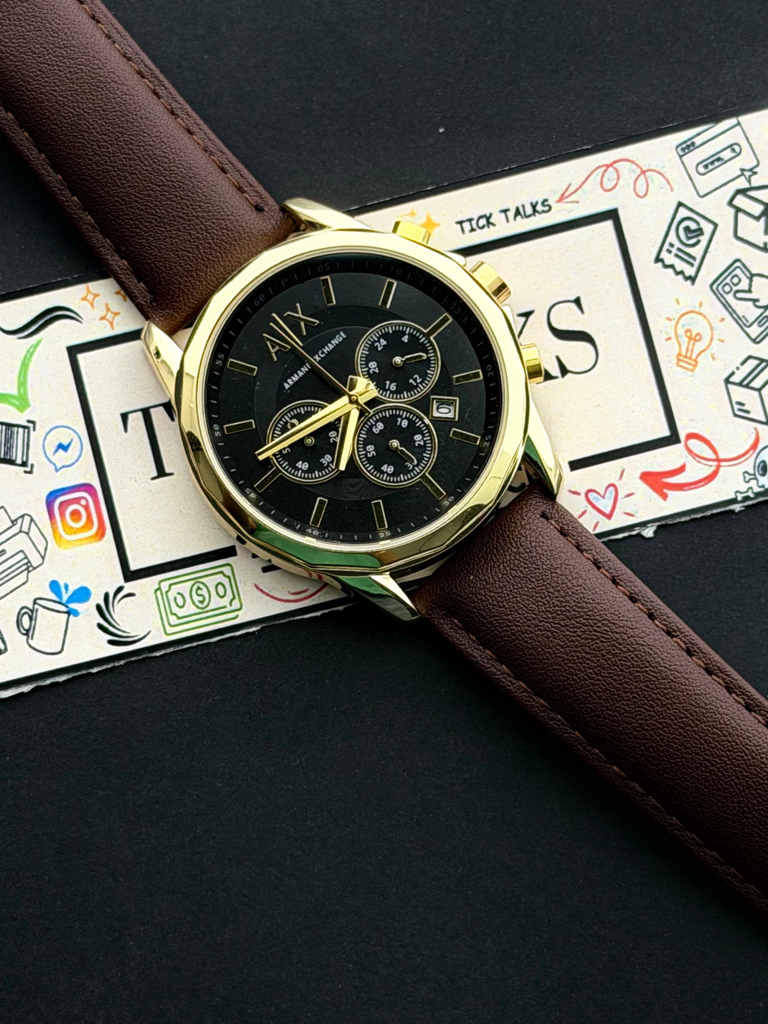 Premium Gold Black Chronograph Leather Luxury Watch – Men