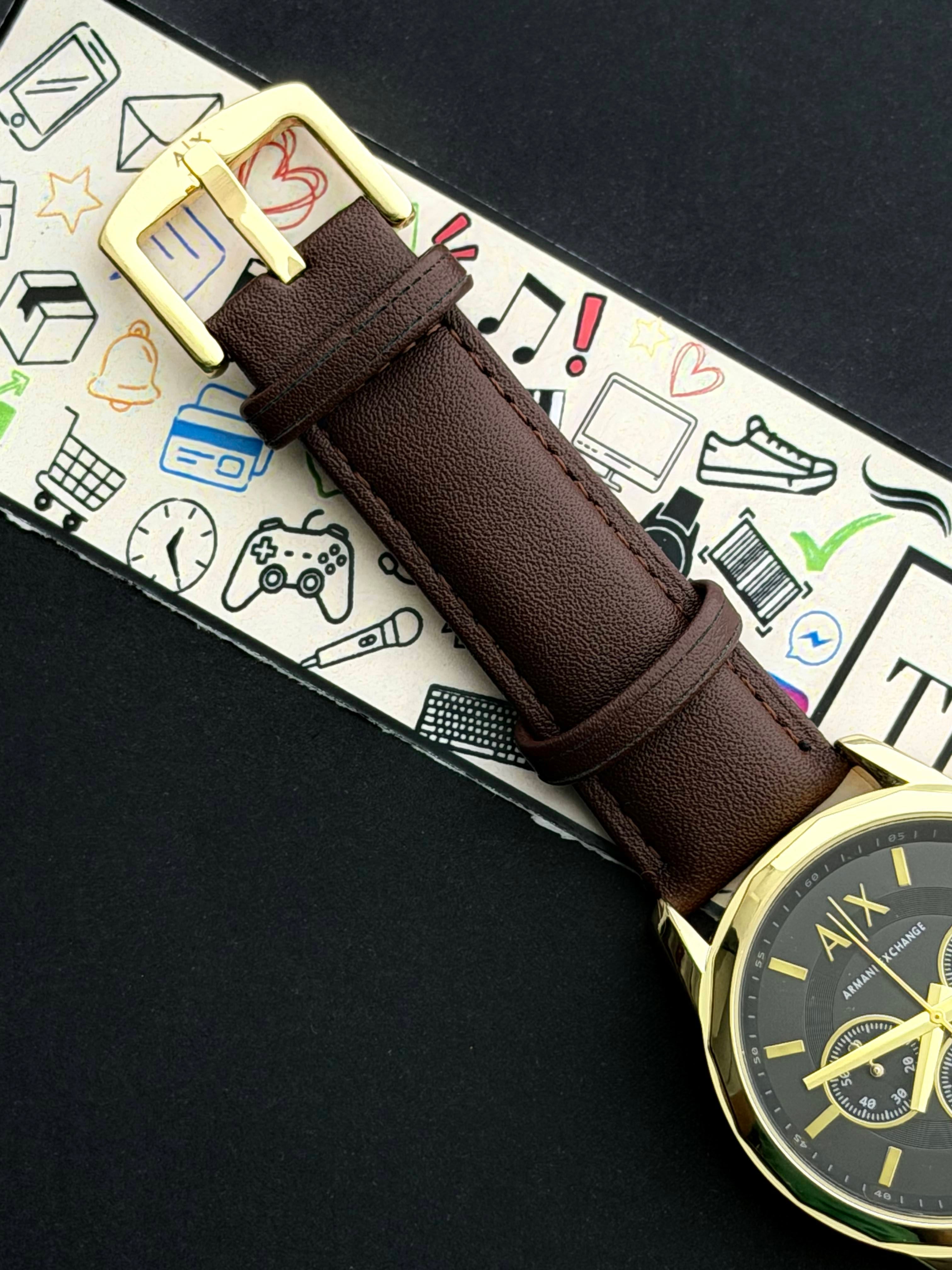 Premium Gold Black Chronograph Leather Luxury Watch – Men
