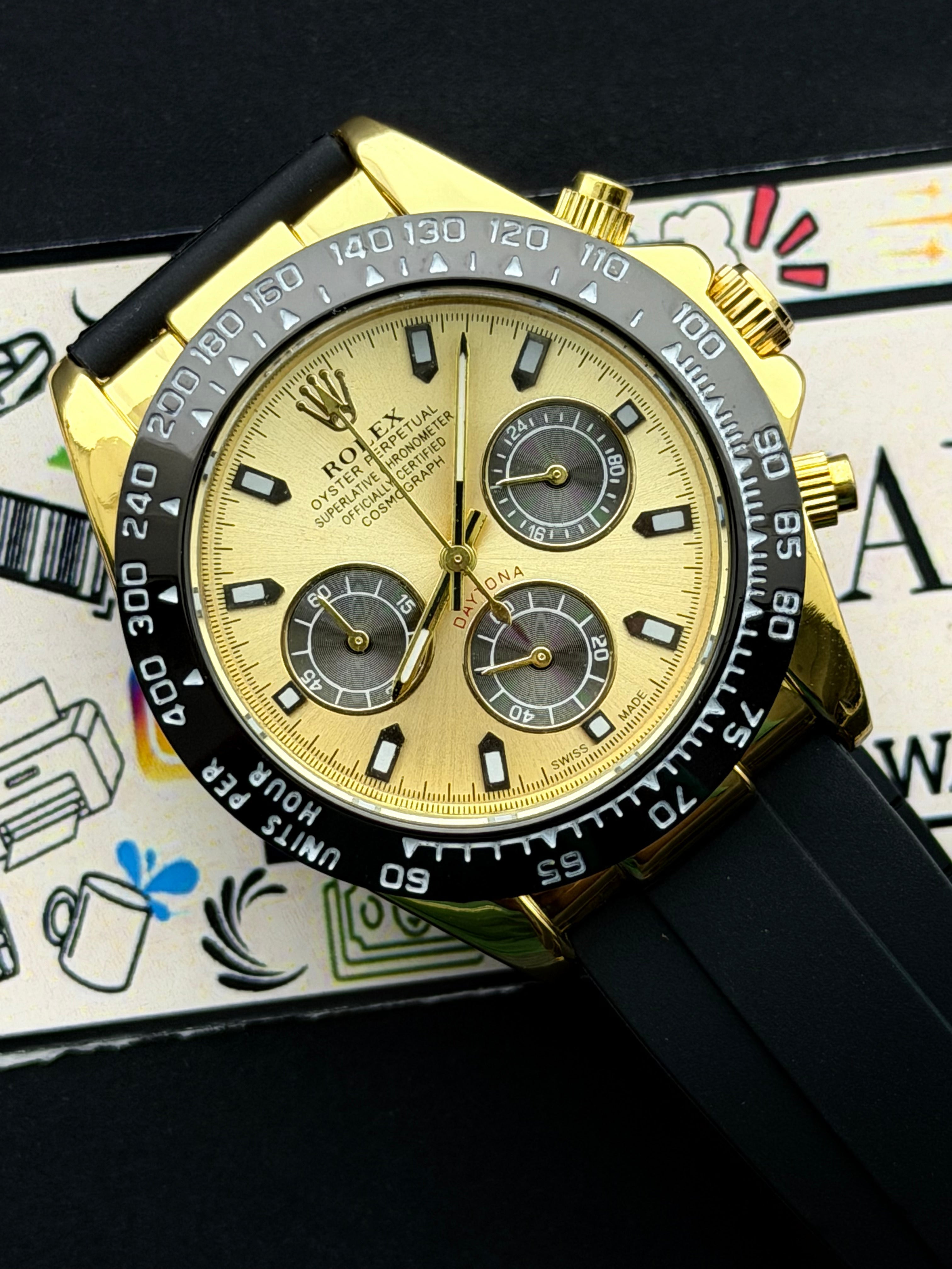 Premium Gold Racing Chronograph Black Rubber Strap Luxury Watch – Men