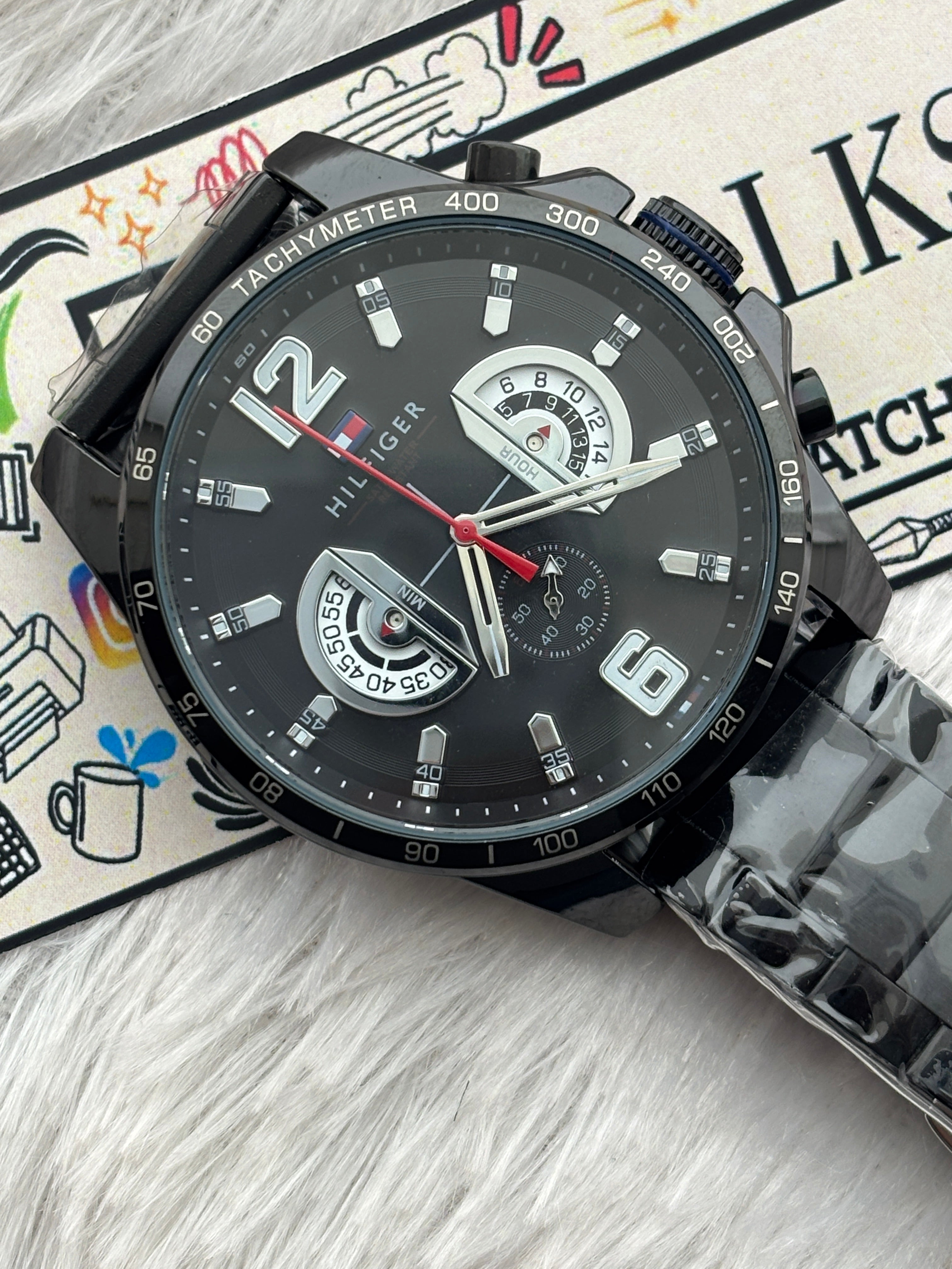 Premium Black Multifunction Style Luxury Watch Black Dial Black Stainless Steel Bracelet – Men