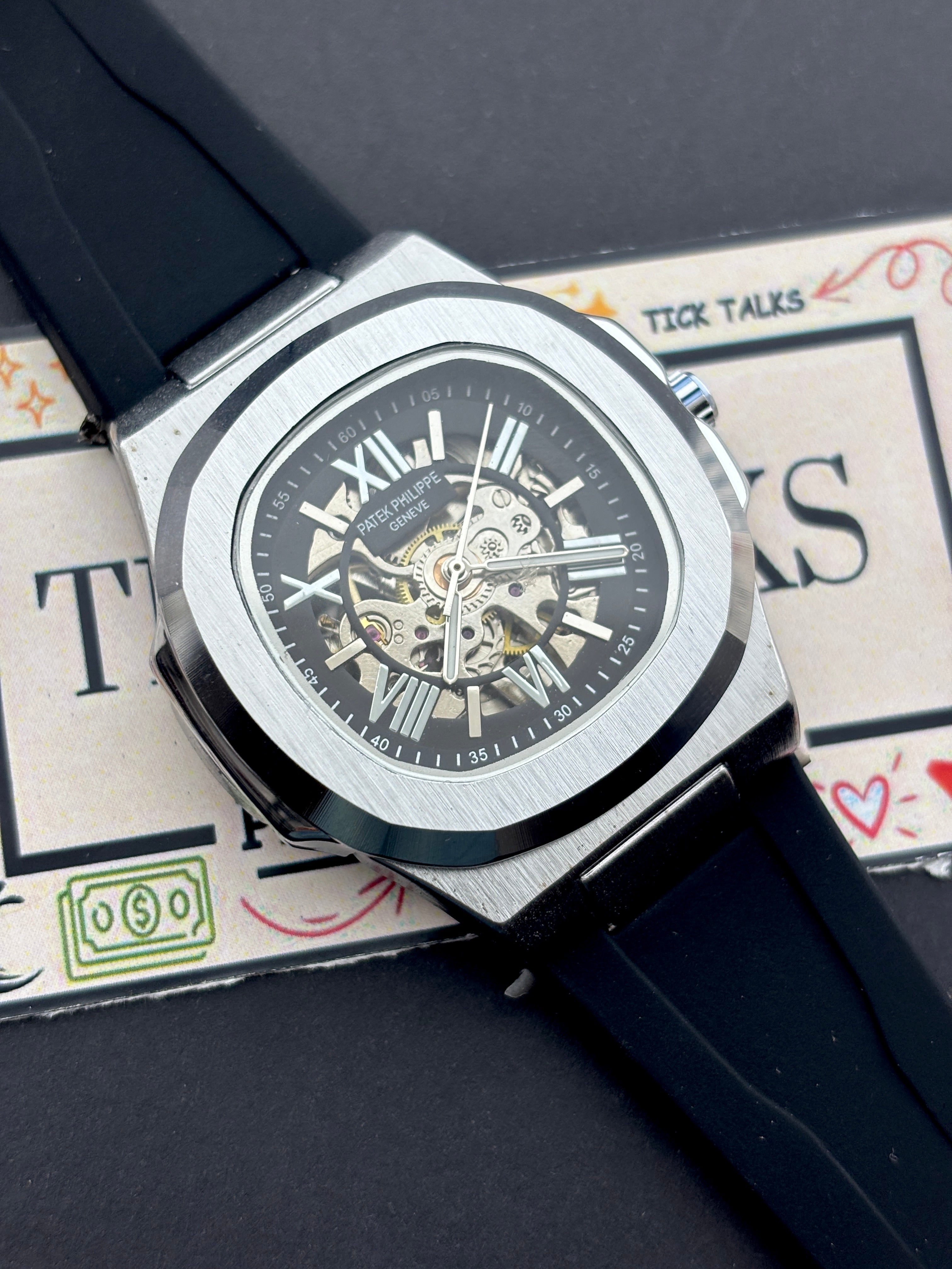 Premium Silver Skeleton Automatic Rubber Strap Luxury Watch – Men