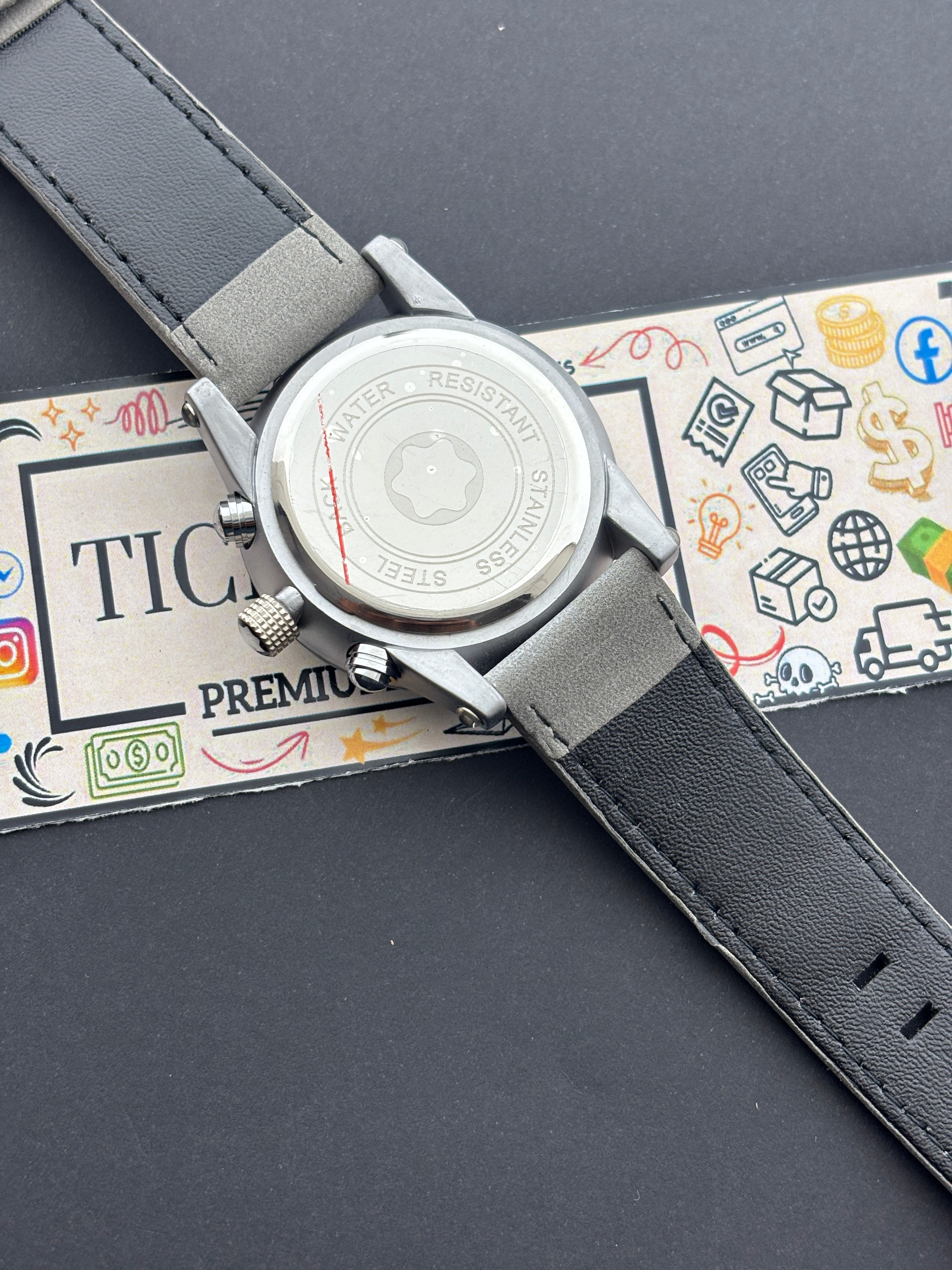 Premium Grey Skeleton Chronograph Leather Strap Luxury Watch – Men