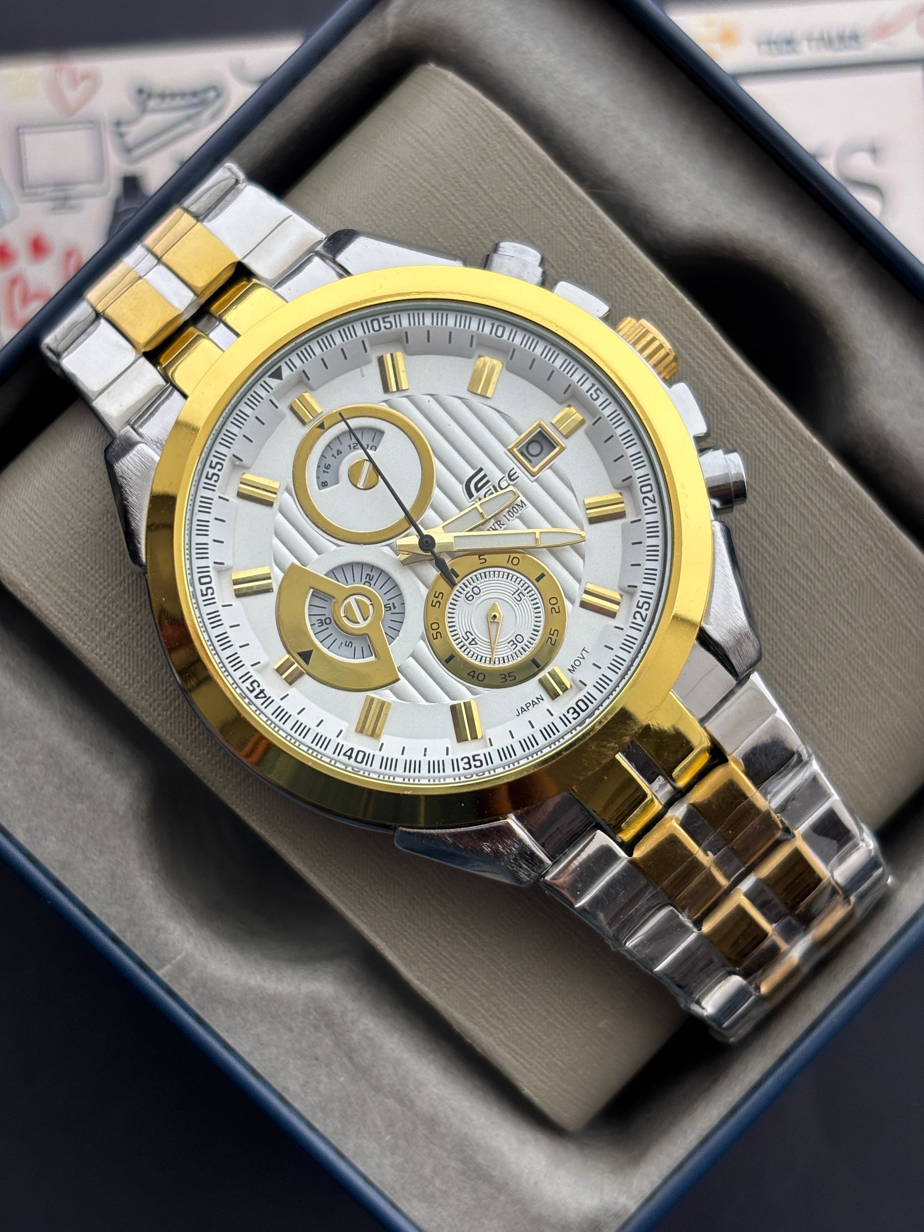 Premium Two-Tone Multi-Function Luxury Watch White Dial Steel Bracelet – Men