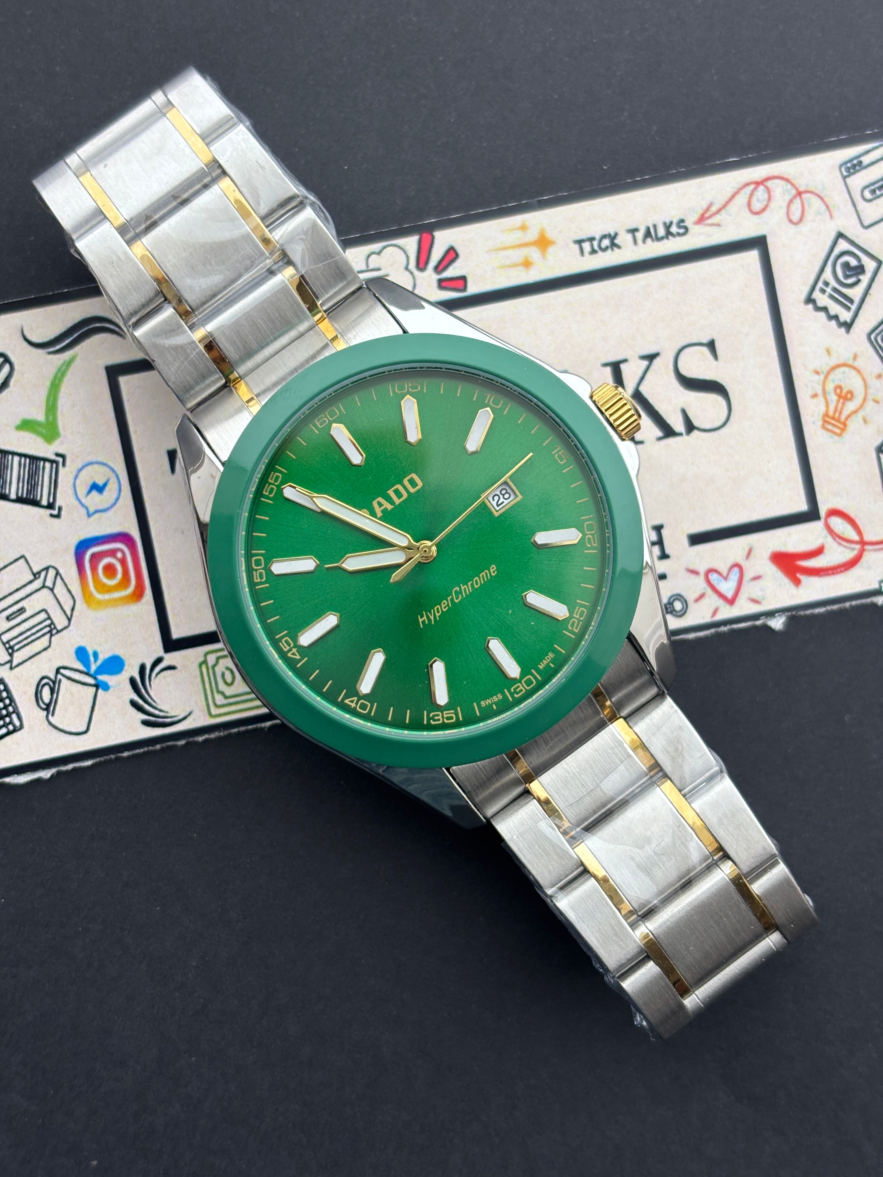 Premium Two-Tone Green Dial Luxury Watch Steel Bracelet – Men