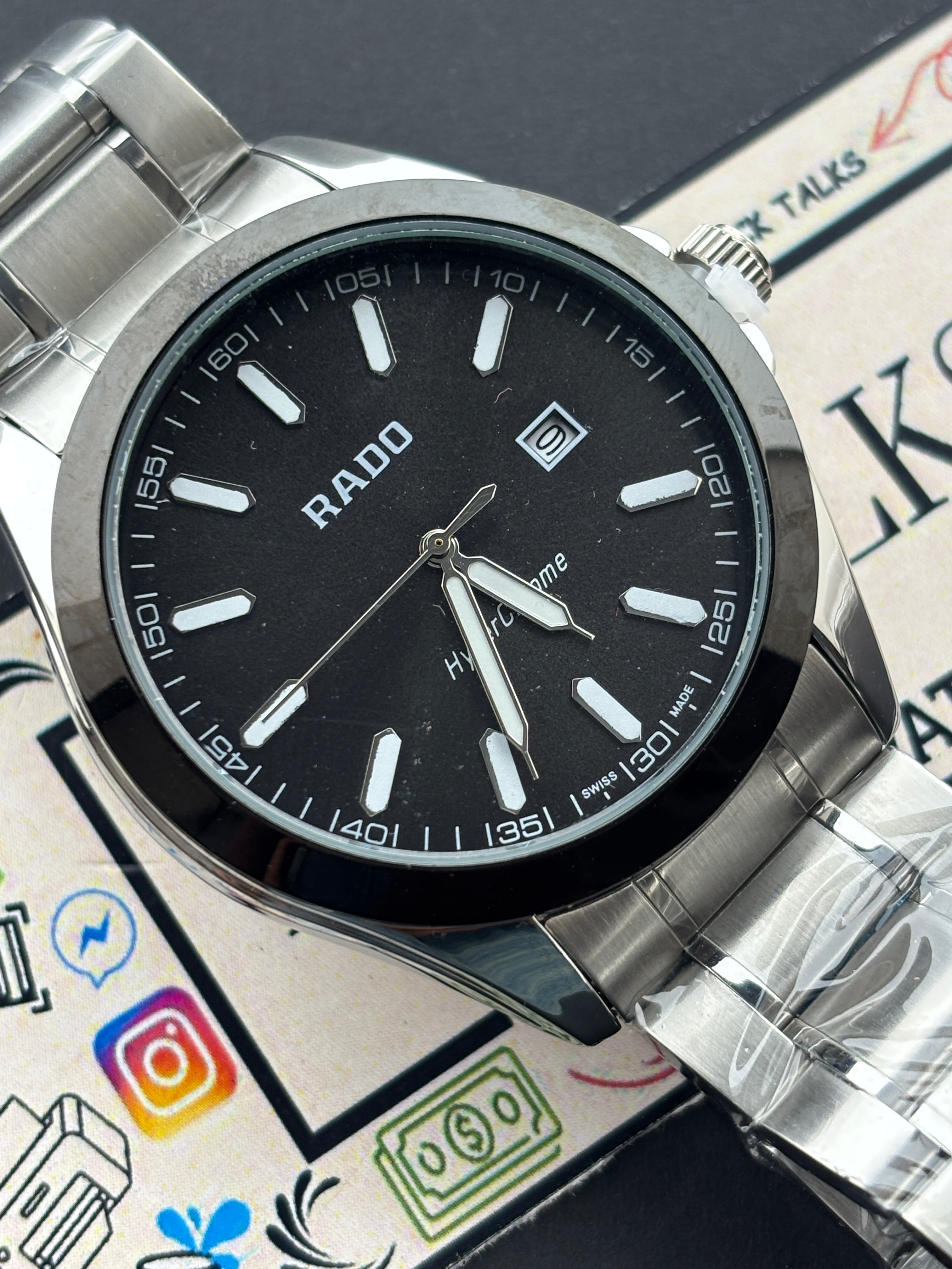 Premium Silver Black Dial Luxury Watch Steel Bracelet – Men
