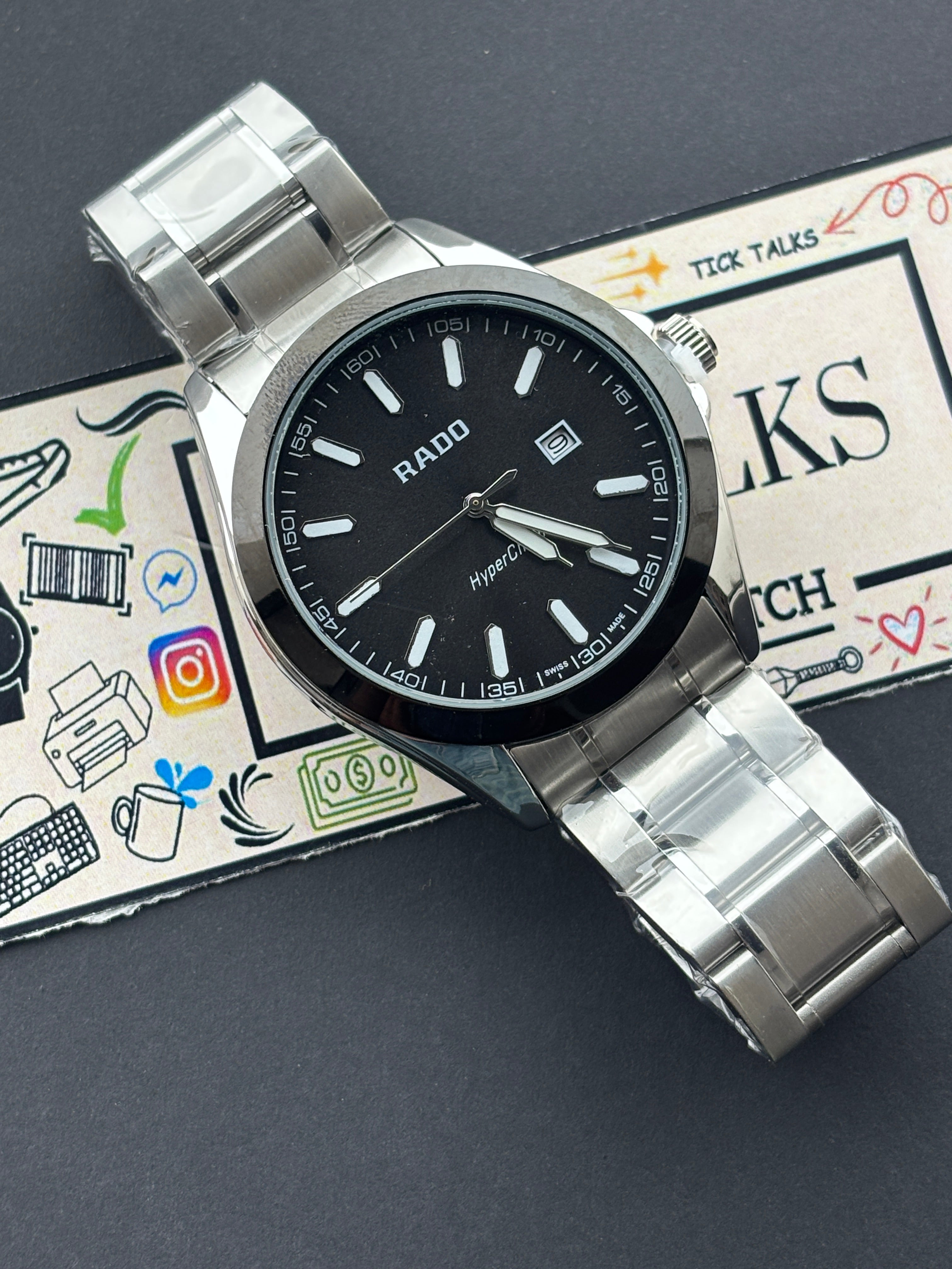 Premium Silver Black Dial Luxury Watch Steel Bracelet – Men