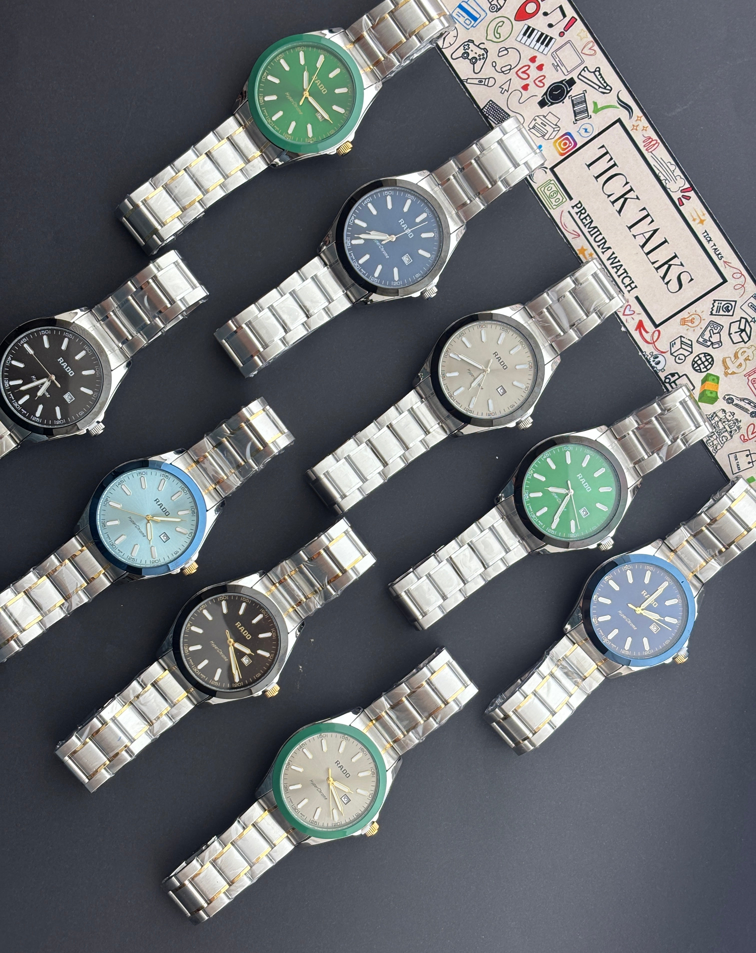 Premium Two-Tone Green Bezel Luxury Watch Silver Dial Steel Bracelet – Men