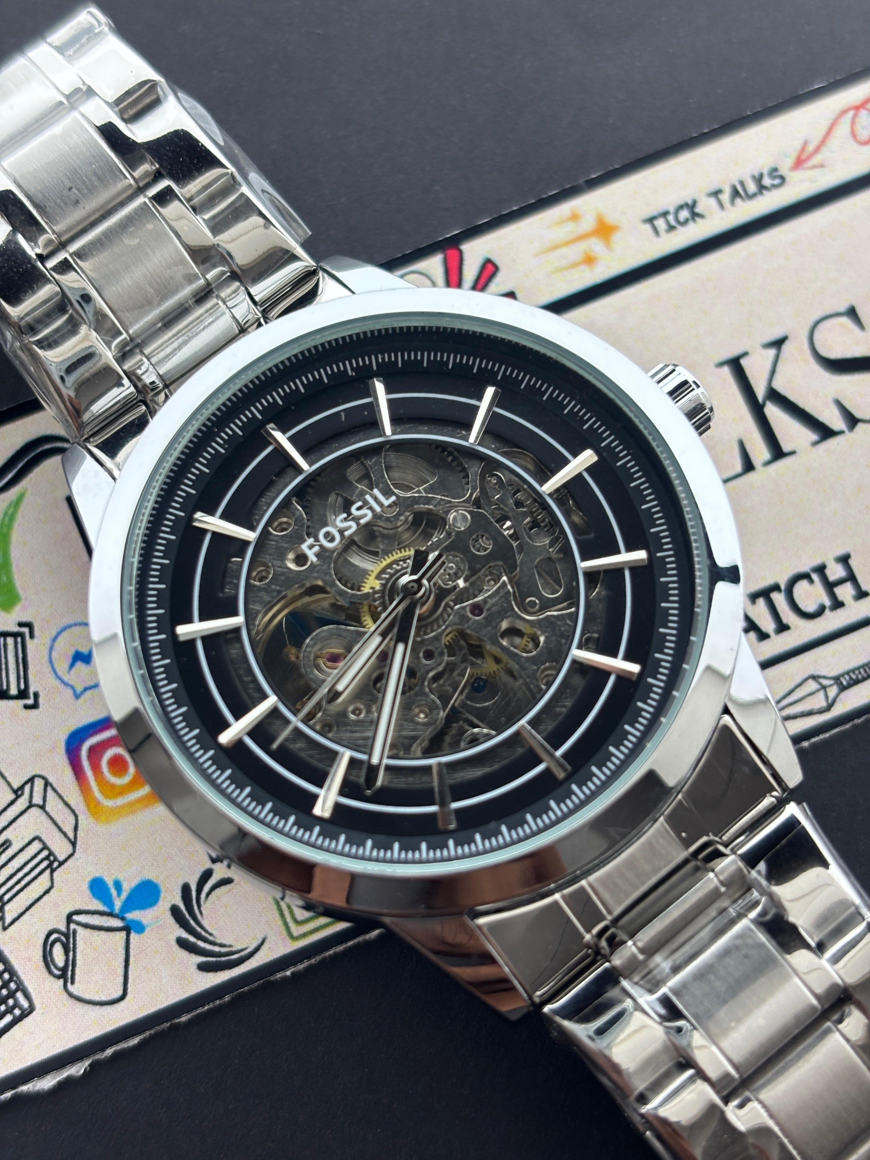 Premium Skeleton Automatic Style Luxury Watch Silver Dial Stainless Steel Bracelet – Men