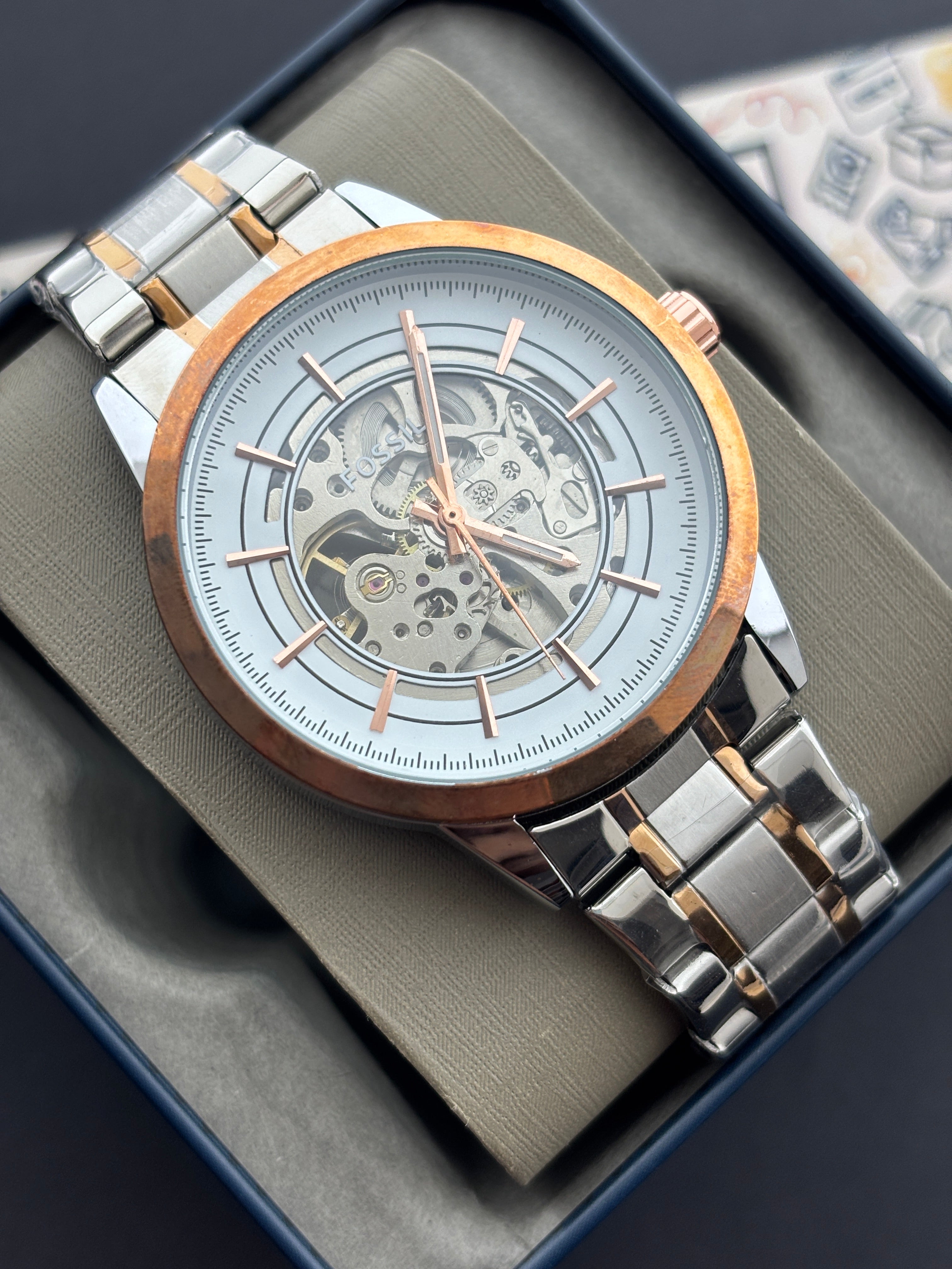 Premium Two-Tone Skeleton Automatic Watch – Men