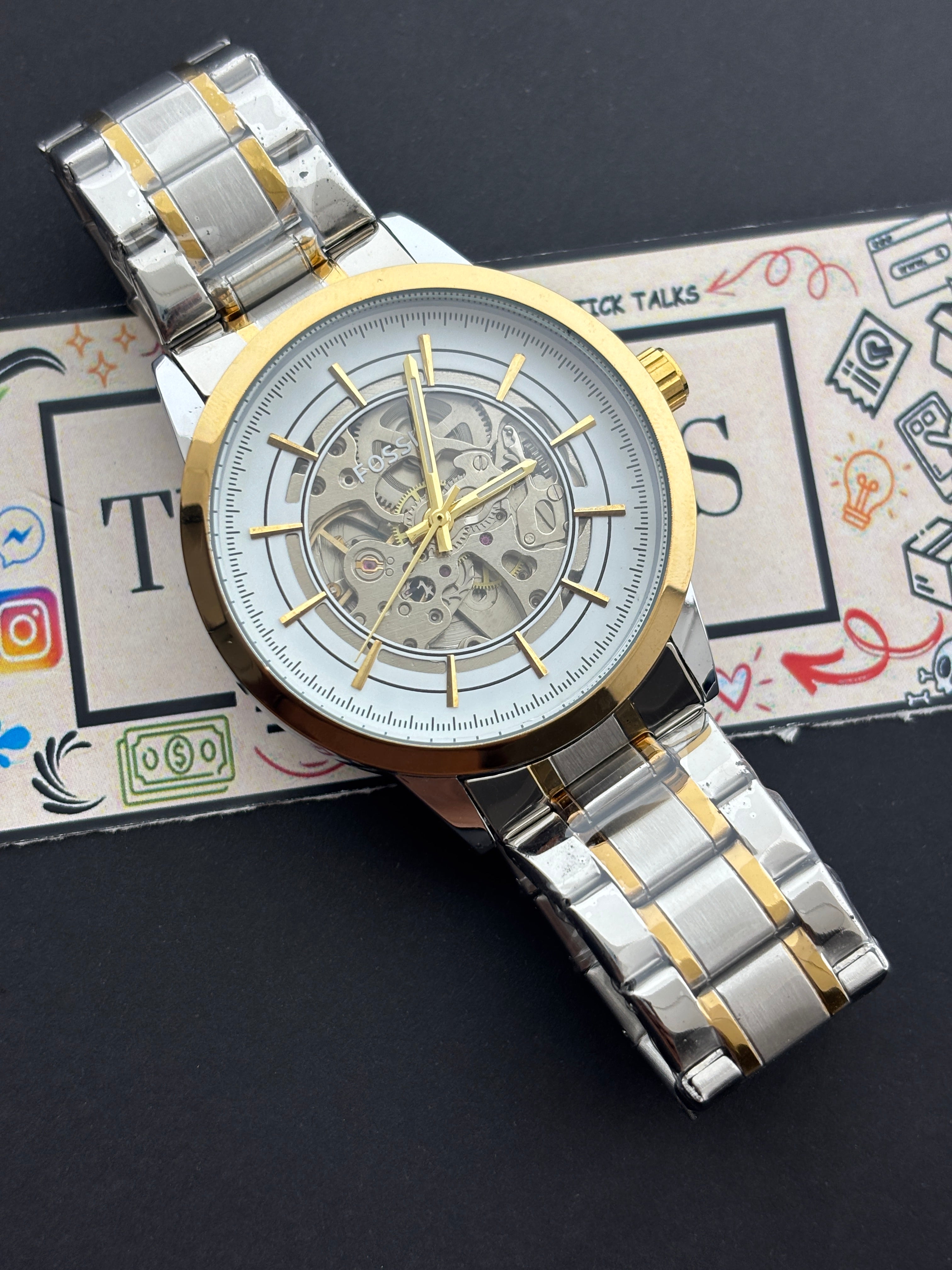 Premium Gold Skeleton Automatic Watch – Men