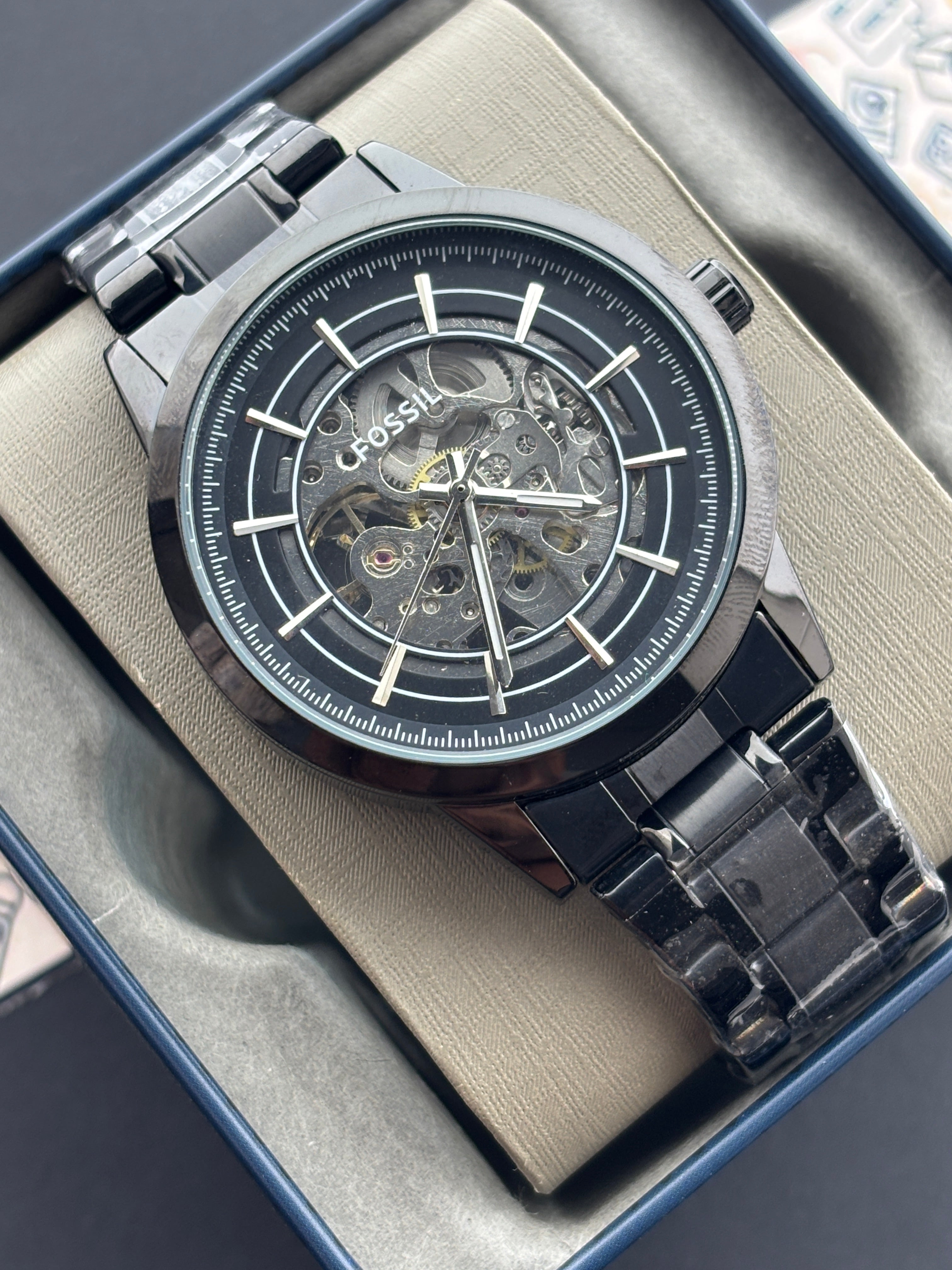 Premium Black Skeleton Automatic Watch – Men