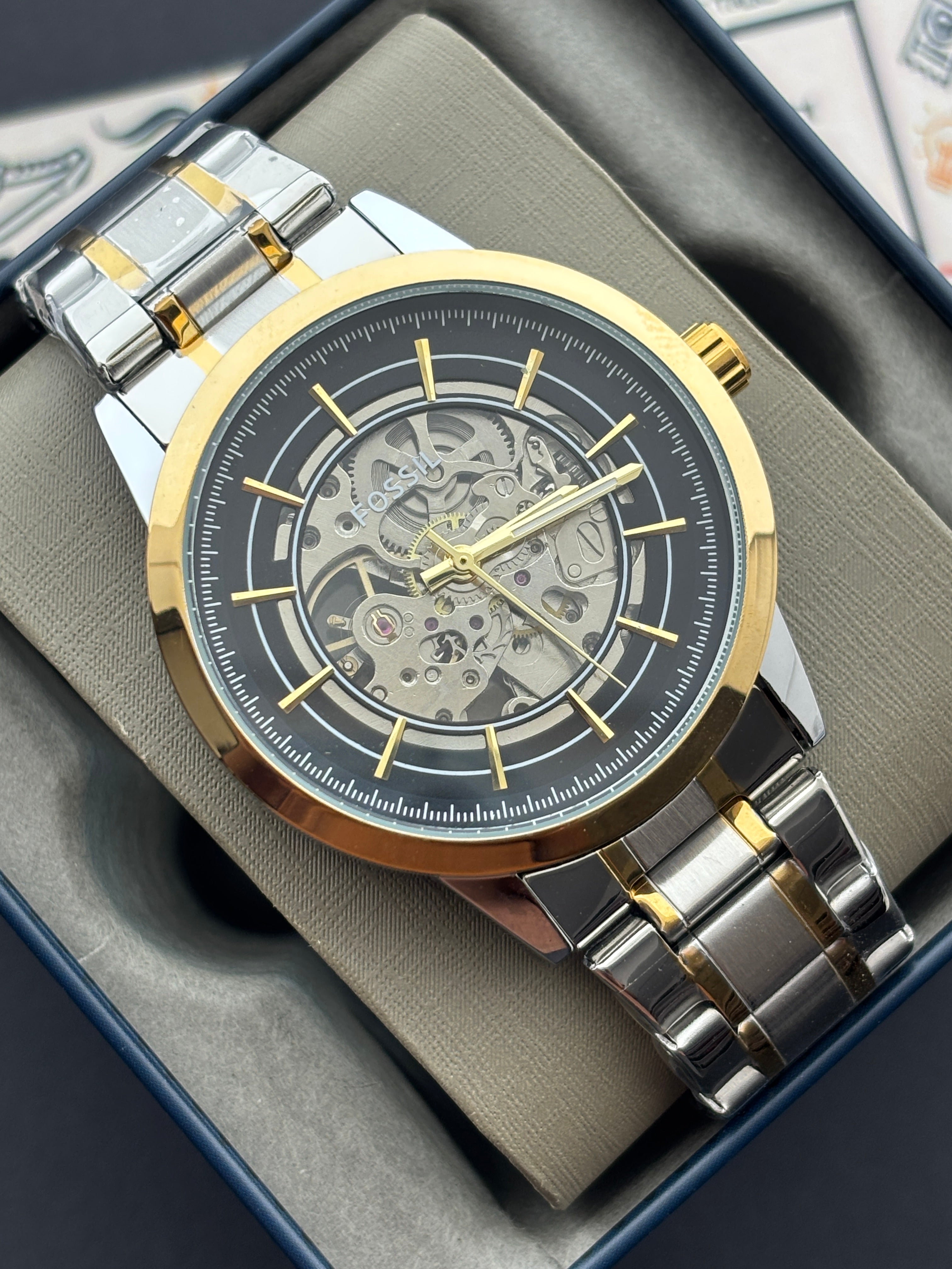 Premium Gold Skeleton Automatic Watch – Men
