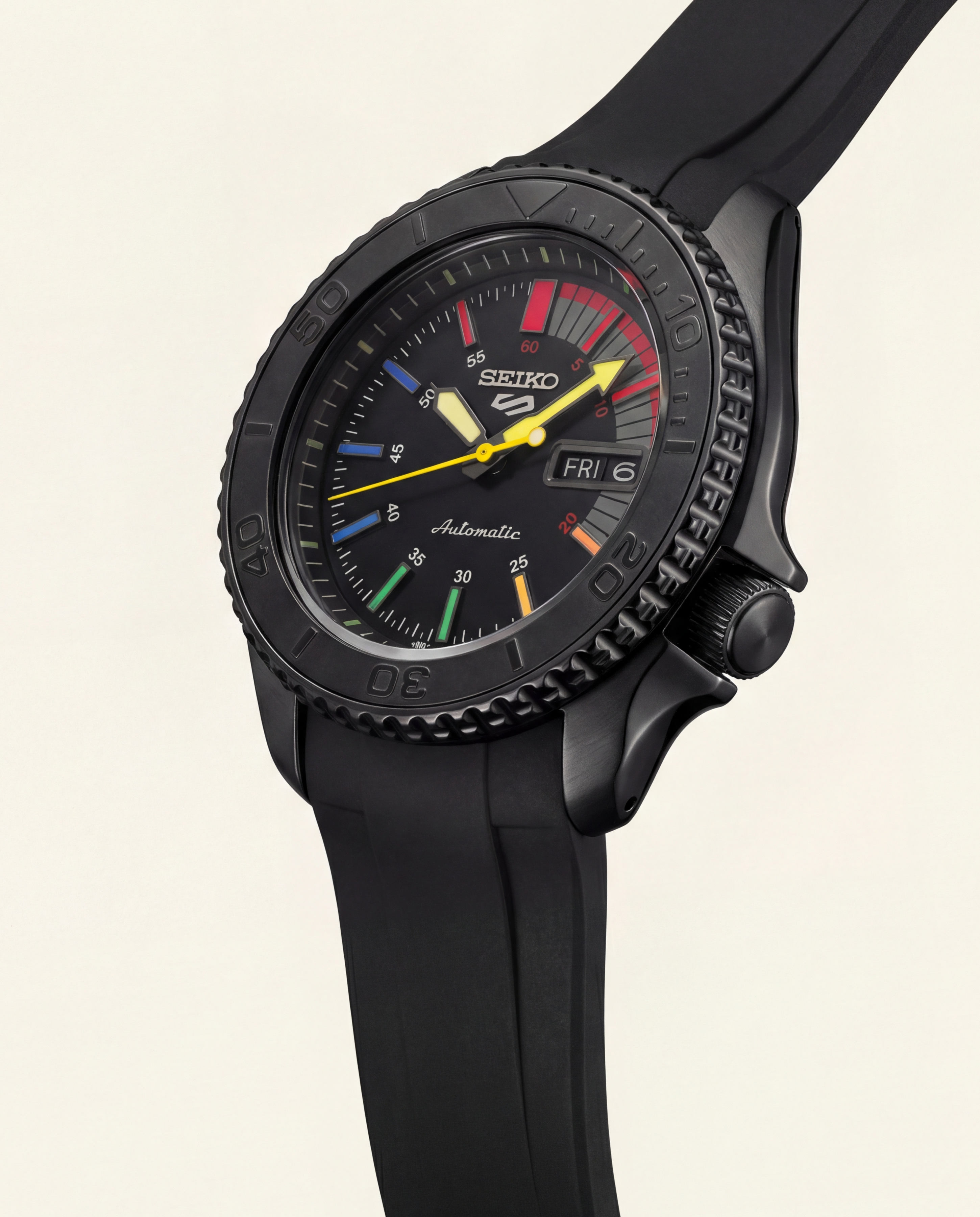 Black Automatic Dive Men’s Watch with Multicolor Dial & Sport Strap