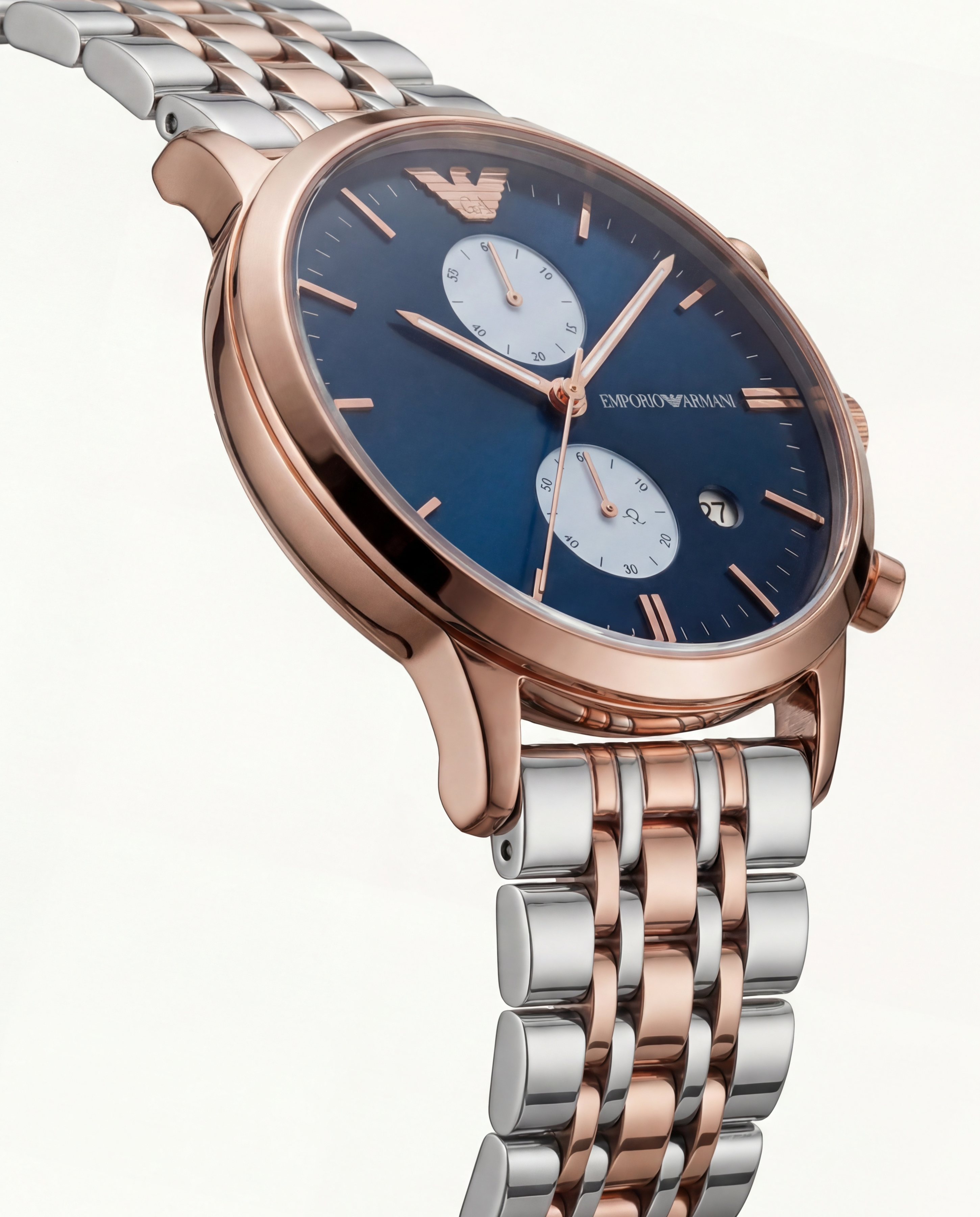 Two-Tone Rose Gold Chronograph Luxury Men’s Watch with Deep Blue Dial