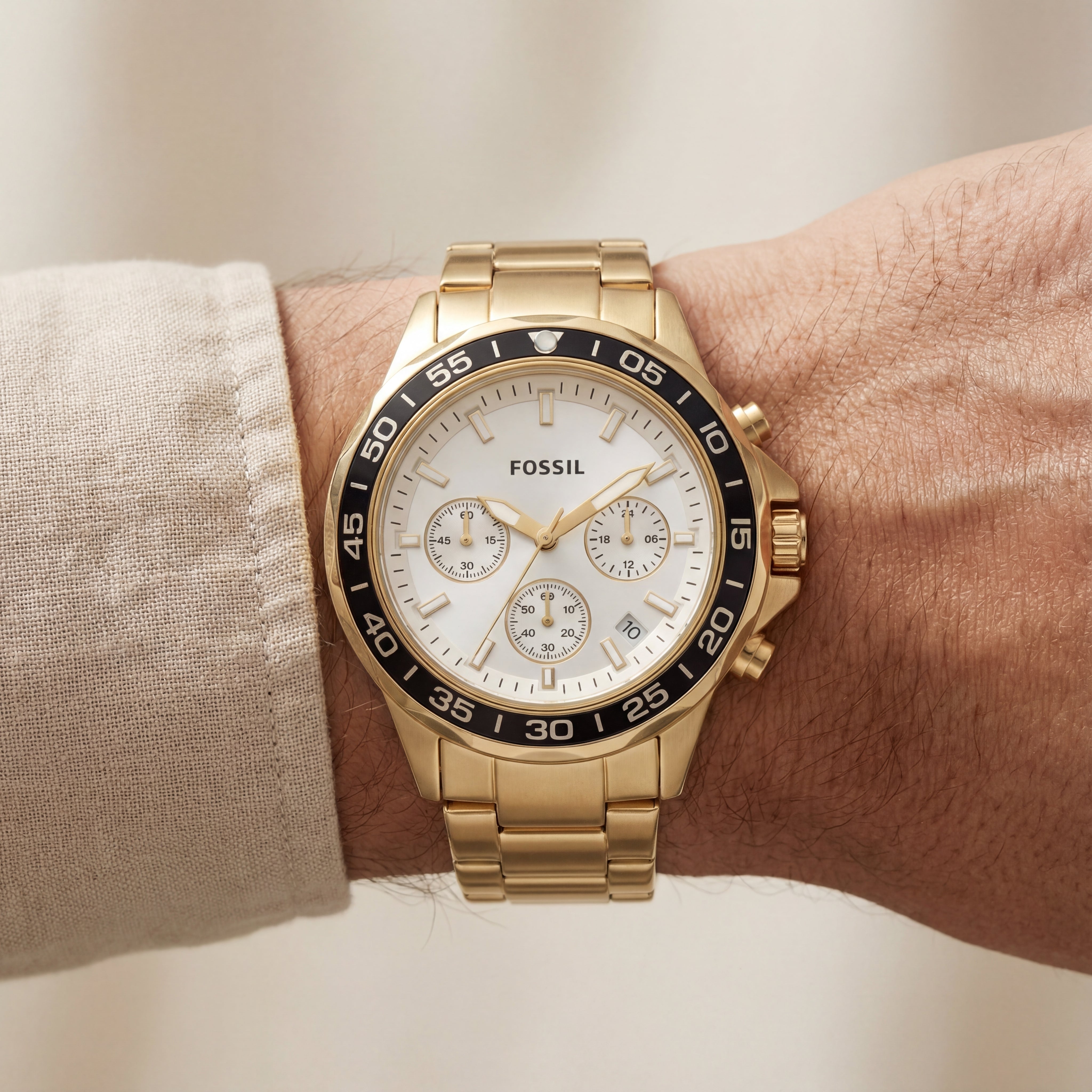 Luxury Gold Steel White Chronograph Dial Men’s Watch