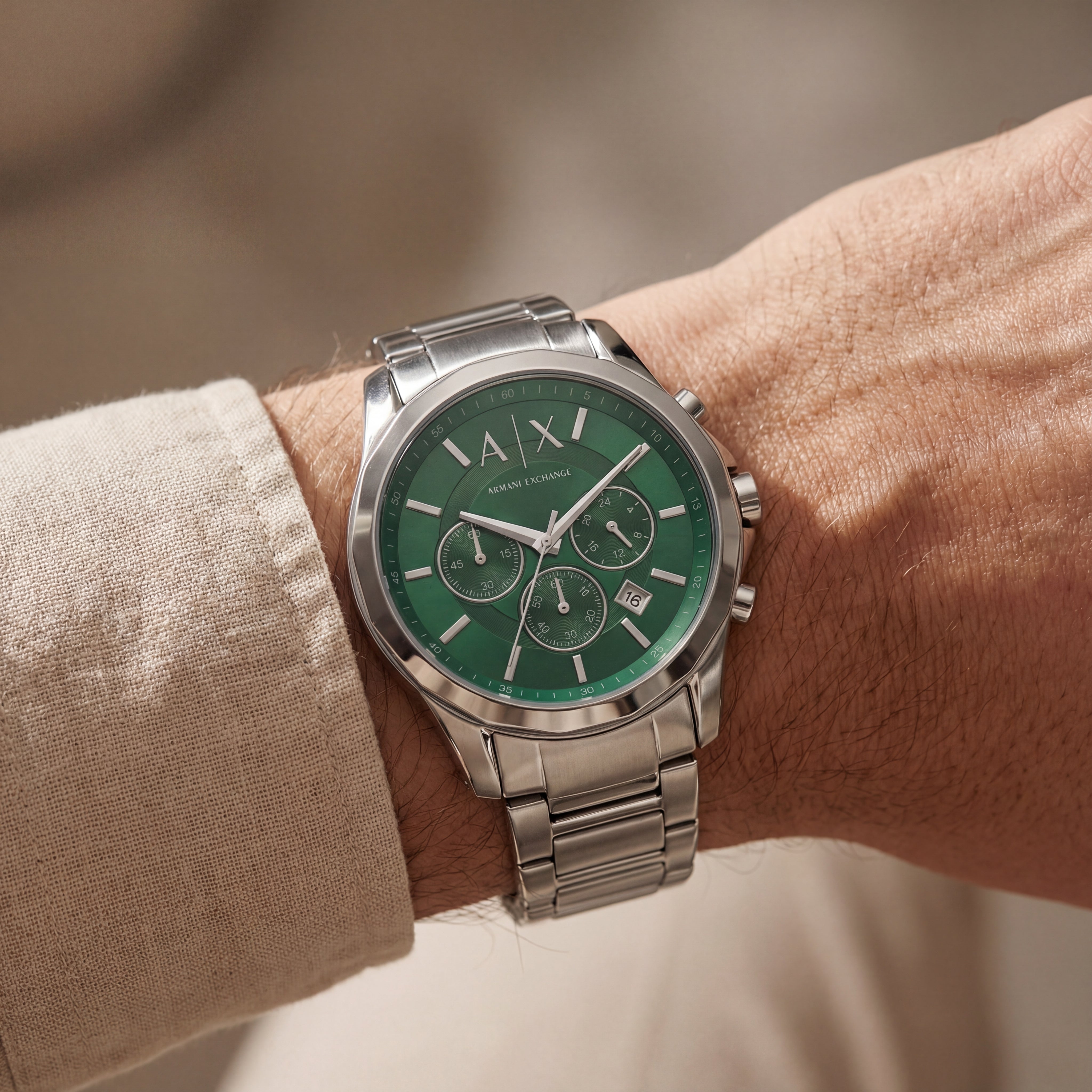 Centrix Emerald Green Silver Chronograph Watch