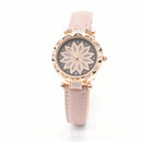 Women’s Rose-Gold Floral Crystal Dial Watch with Soft Pink Leather Strap