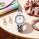 Women’s Woven Pastel Strap Square Dial Watch