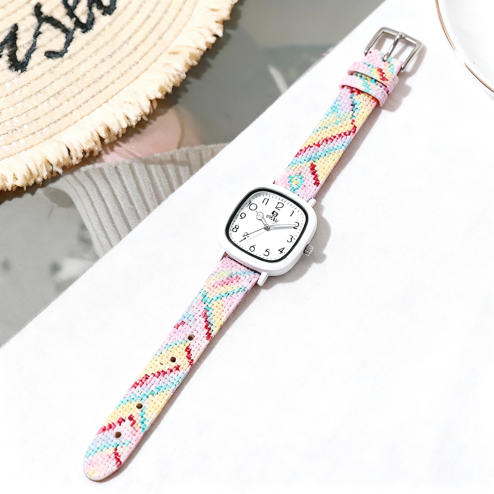Women’s Pastel Woven Strap Square Dial Watch