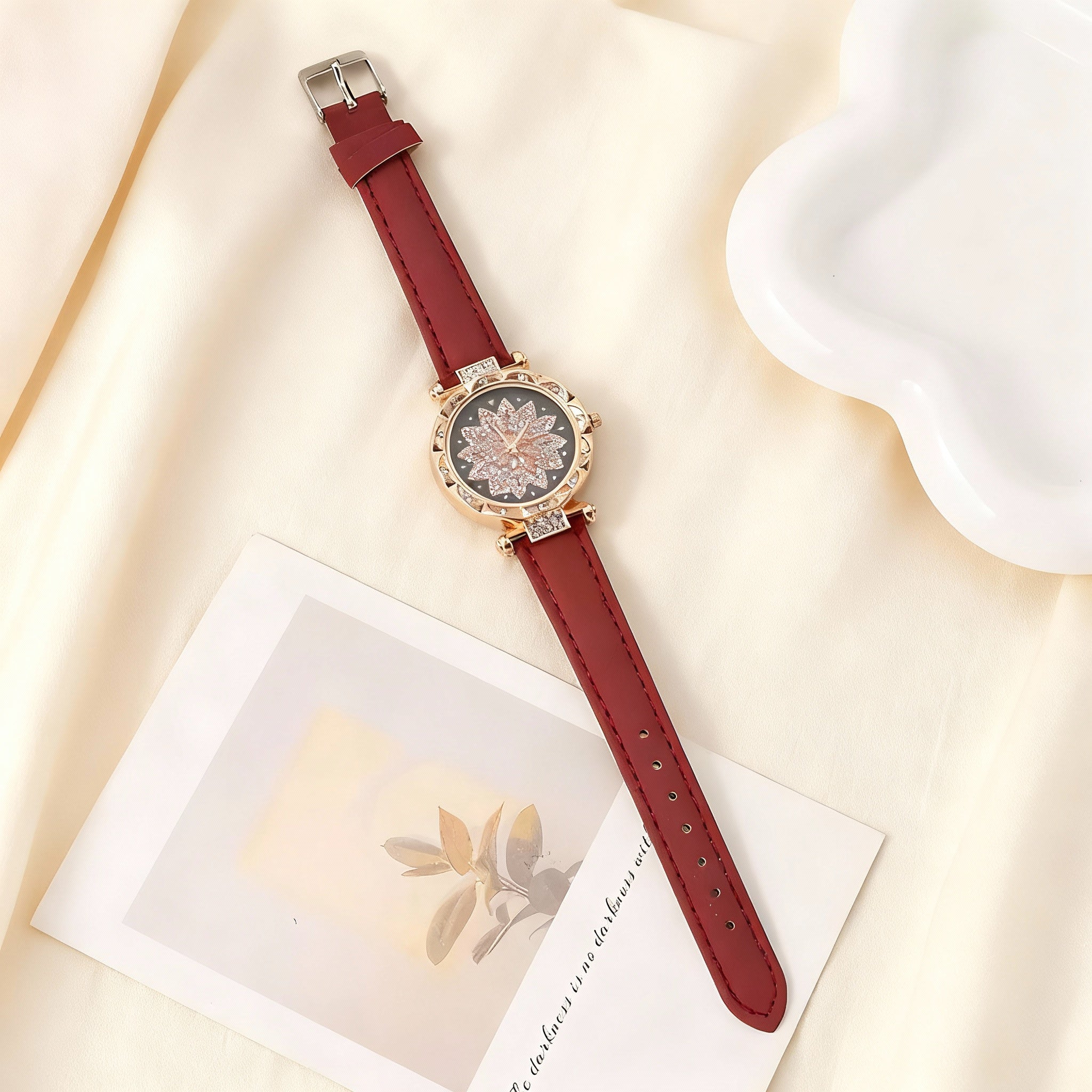 Women’s Luxury Rose-Gold Floral Crystal Dial Watch