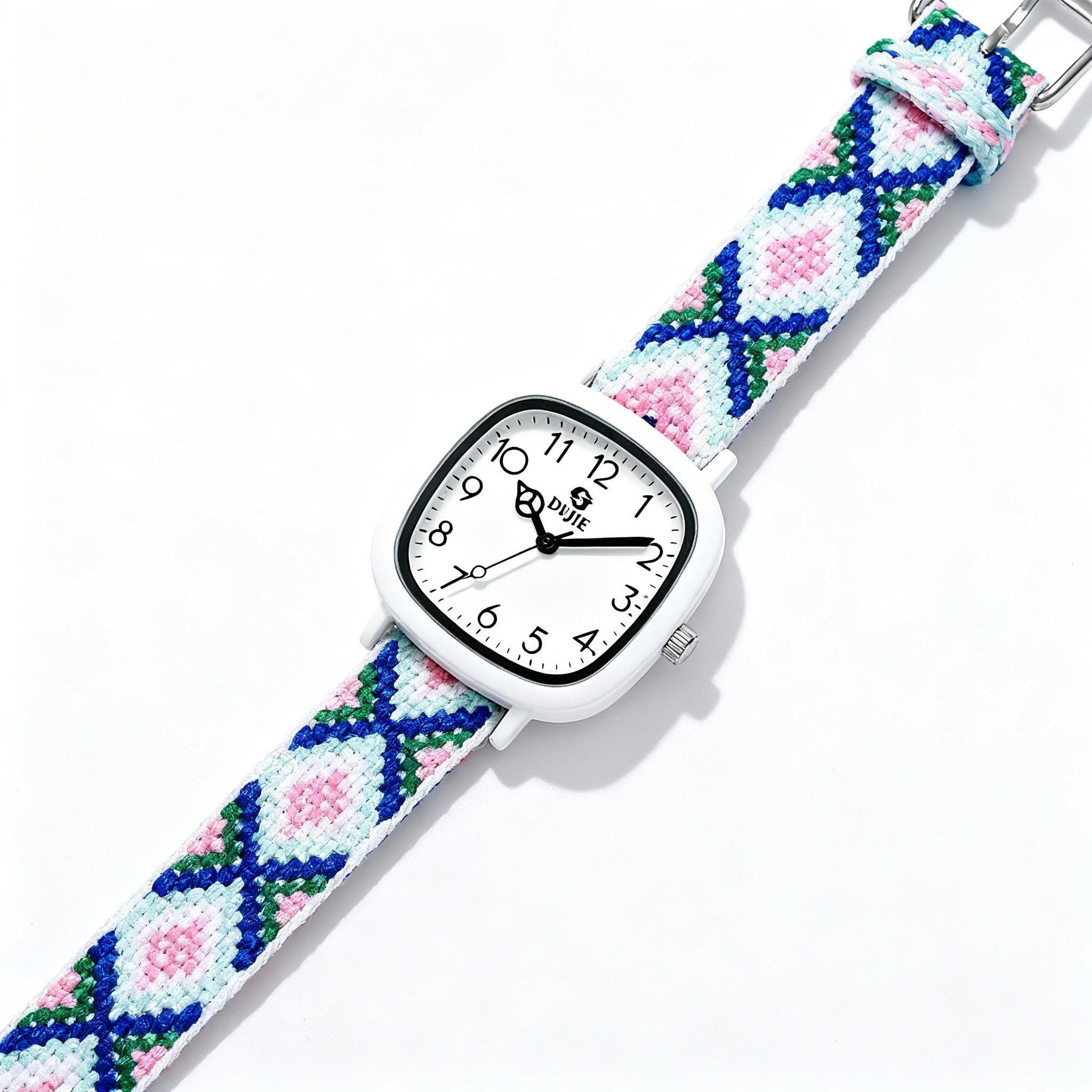 Women’s Woven Pastel Strap Square Dial Watch