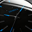 Men’s Ultra-Slim Black Mesh Strap Watch with Blue Accent Markers