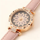 Women’s Rose-Gold Floral Crystal Dial Watch with Soft Pink Leather Strap
