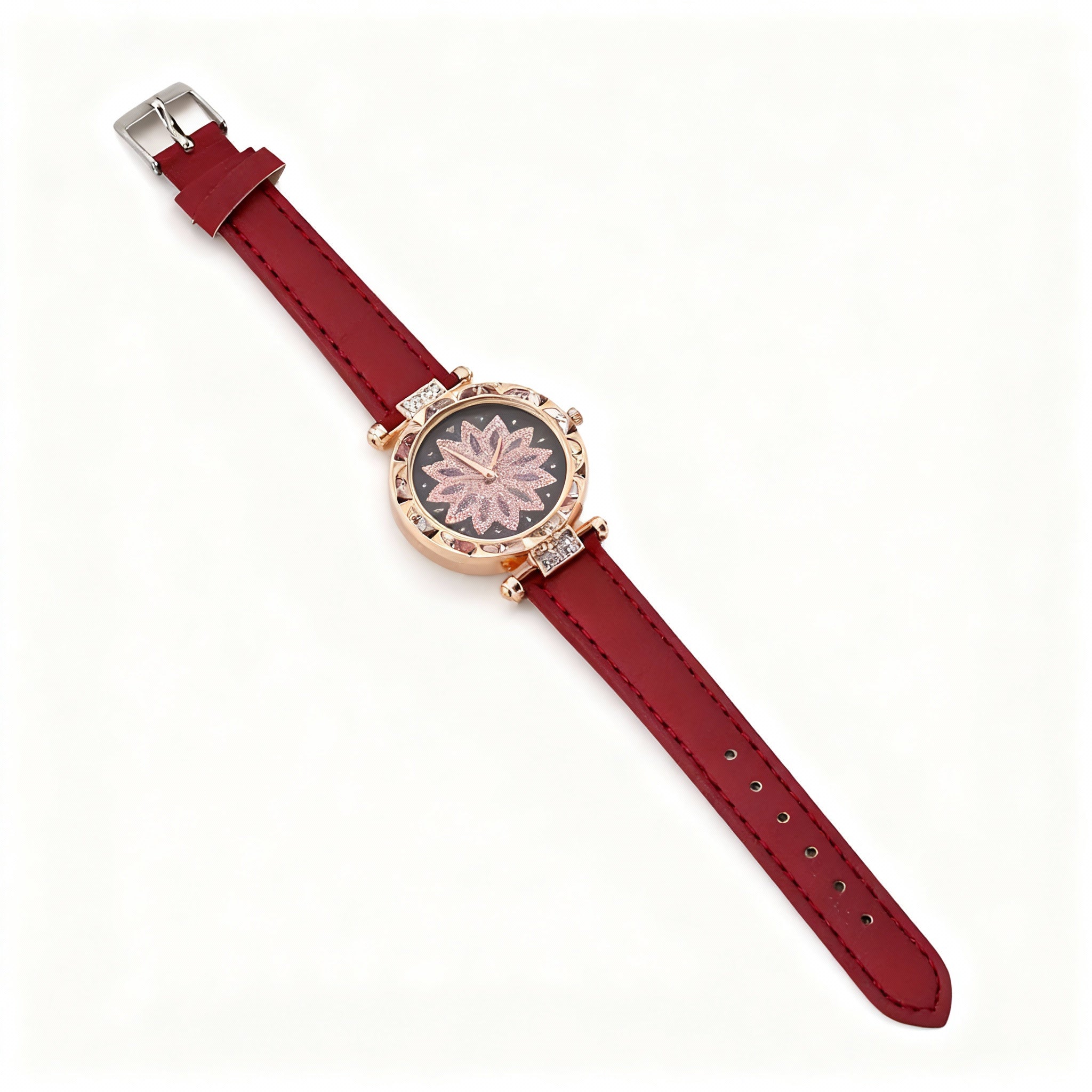 Women’s Luxury Rose-Gold Floral Crystal Dial Watch