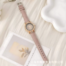 Women’s Rose-Gold Floral Crystal Dial Watch with Soft Pink Leather Strap