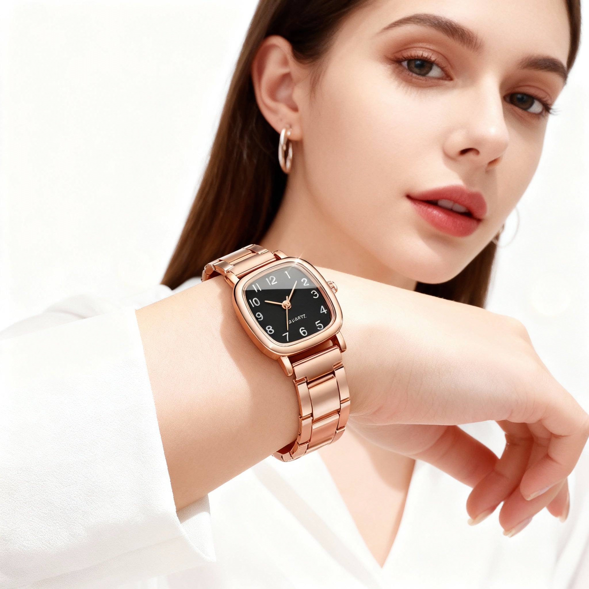 Women’s Elegant Rose-Gold Square Dial Bracelet Watch