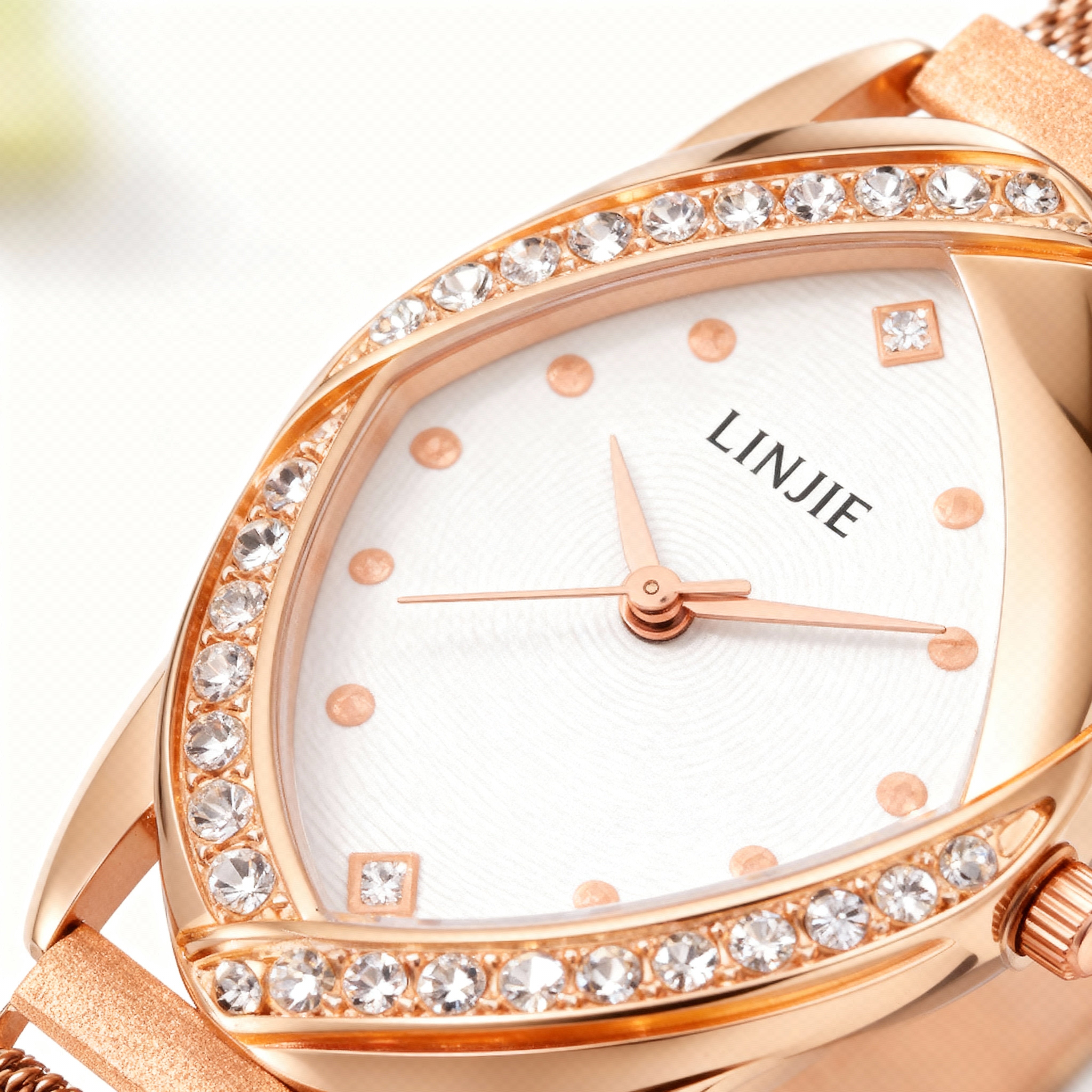 LINJIE Luxury Rose-Gold Crystal Mesh Women’s Watch