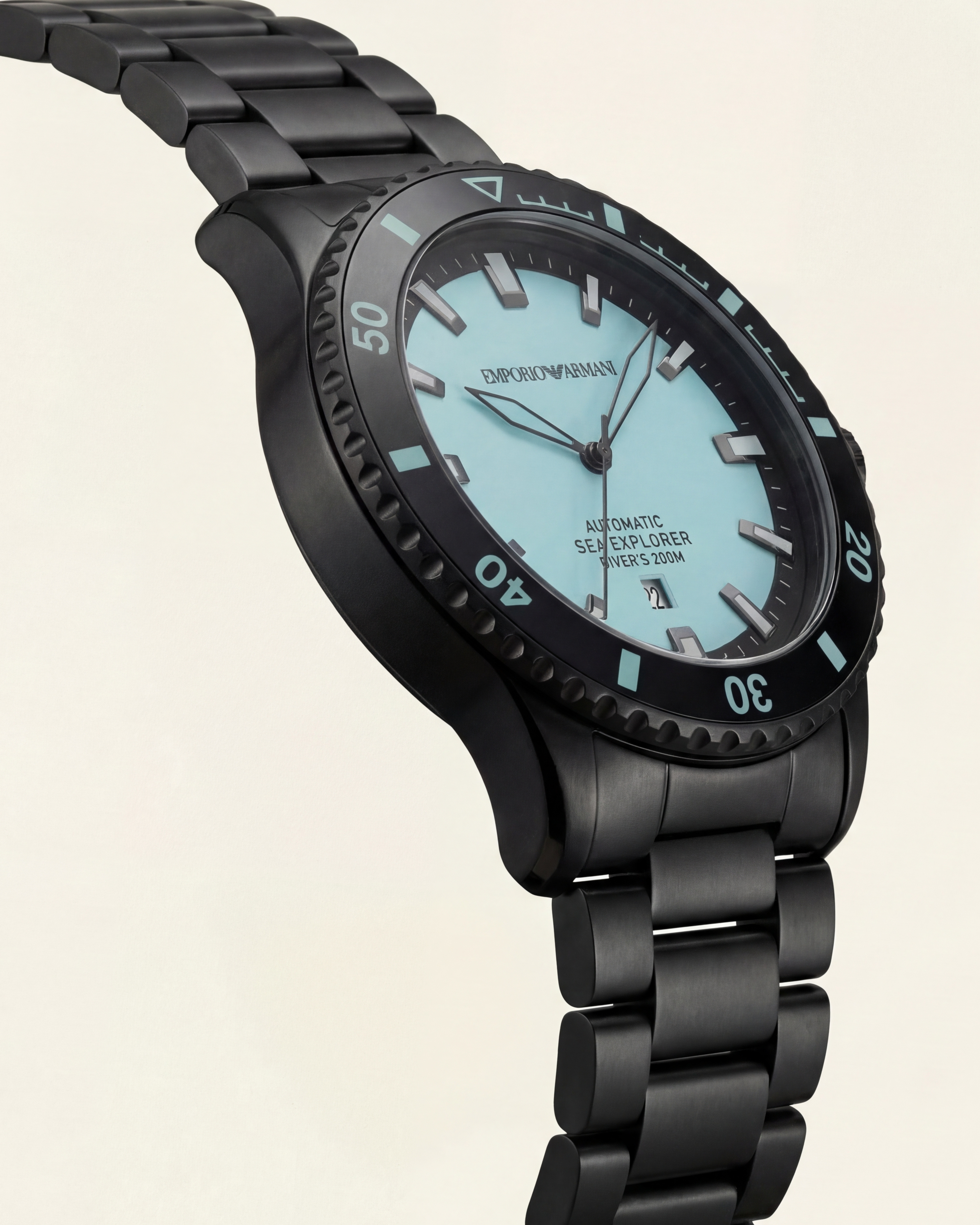 Premium Black Stainless Steel Diver Style Watch Ice Blue Dial Date Display Sport Luxury Watch – Men