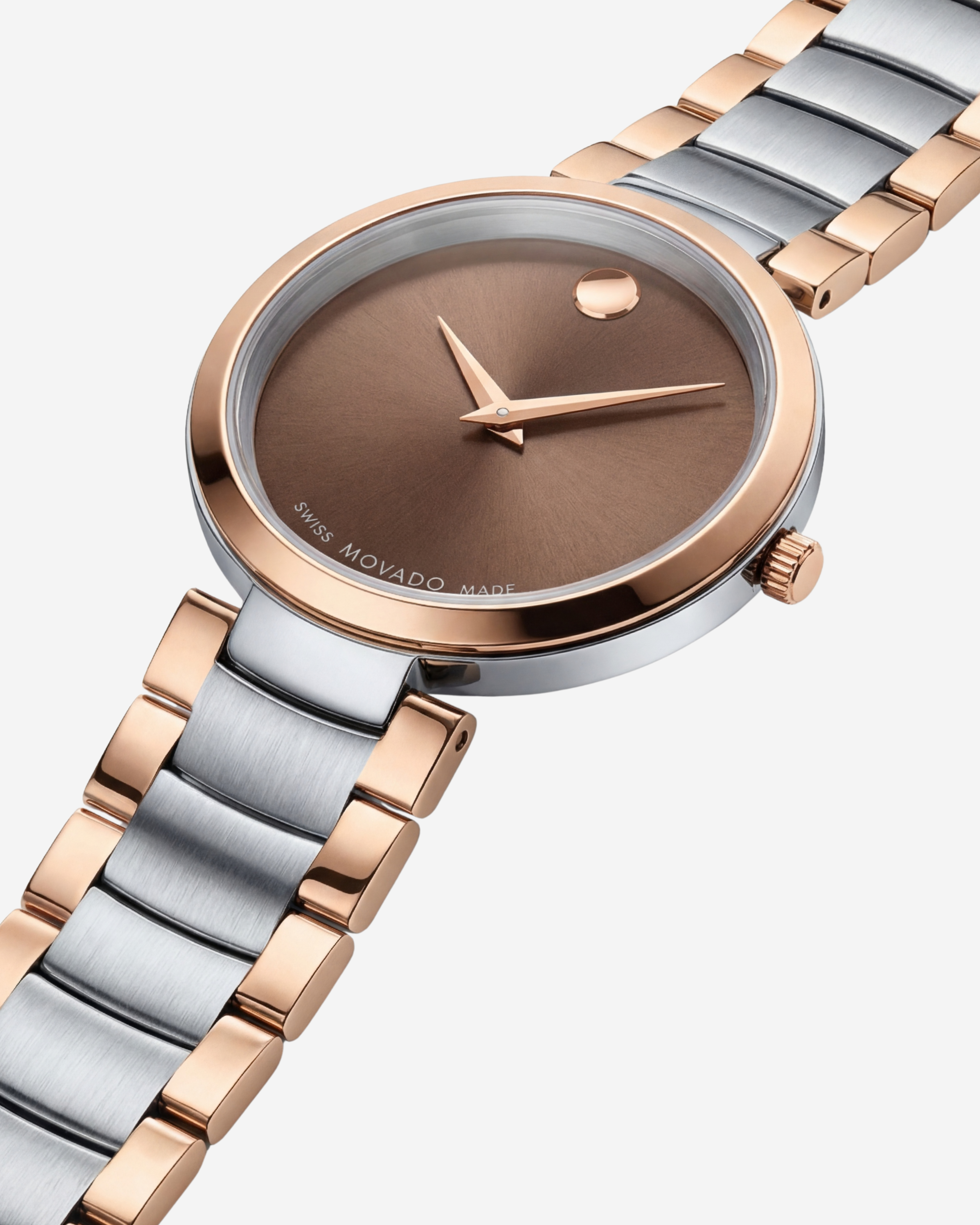 Two-Tone Steel & Rose Gold Minimalist Brown Sunray Dial Luxury Bracelet Watch – Women