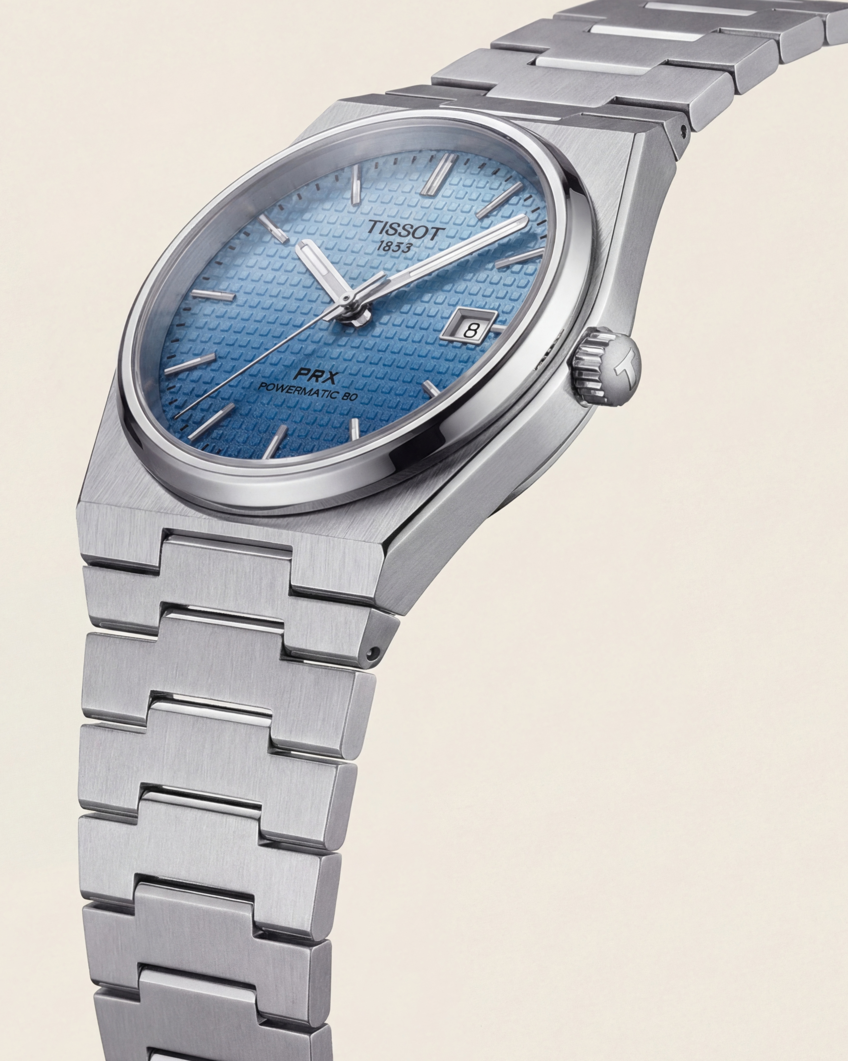 Steel Blue Textured Dial Integrated Bracelet Automatic Luxury Watch – Men