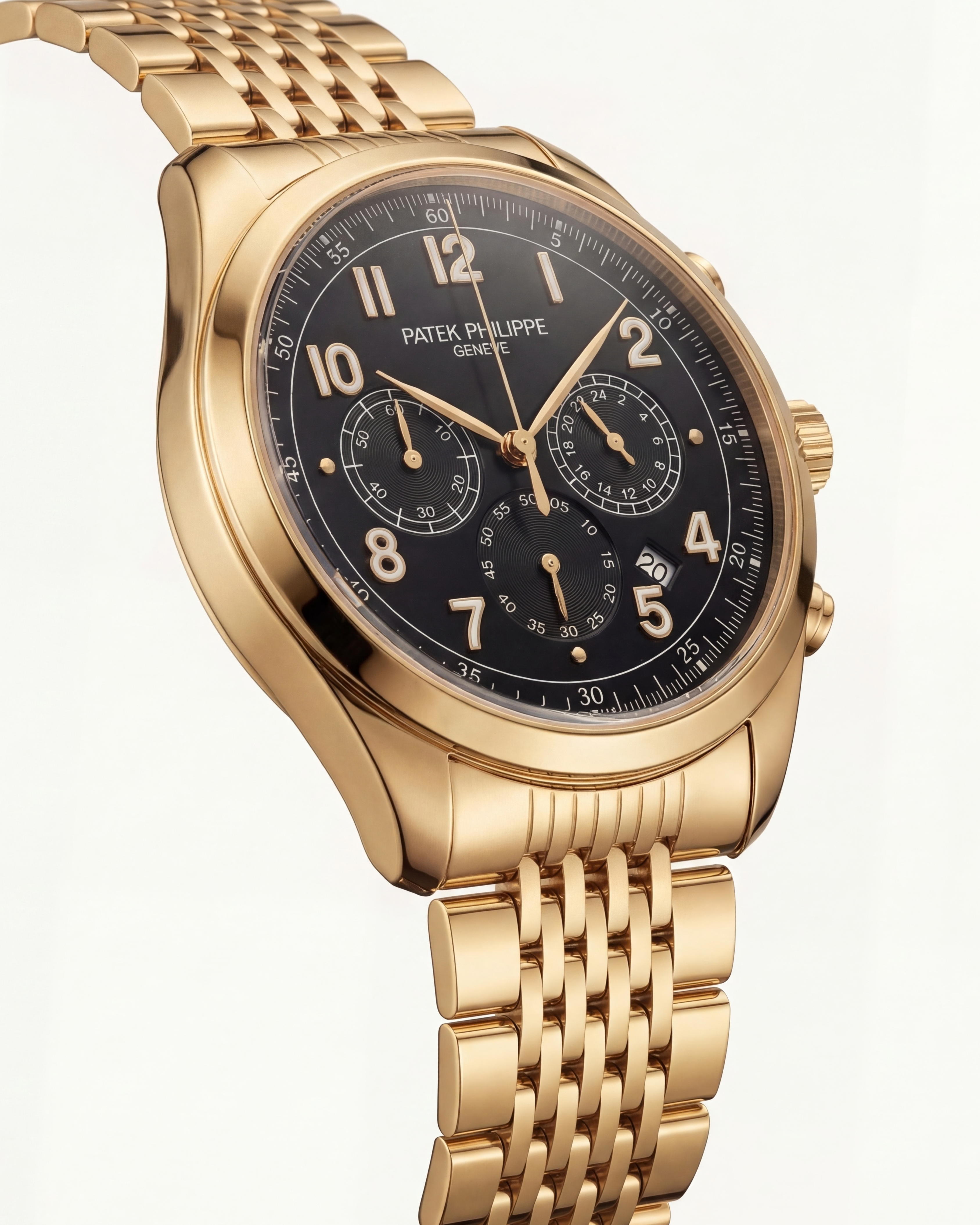 Luxury Gold Stainless Steel Chronograph Watch Black Dial Arabic Numerals Multi-Subdial Date Display – Men