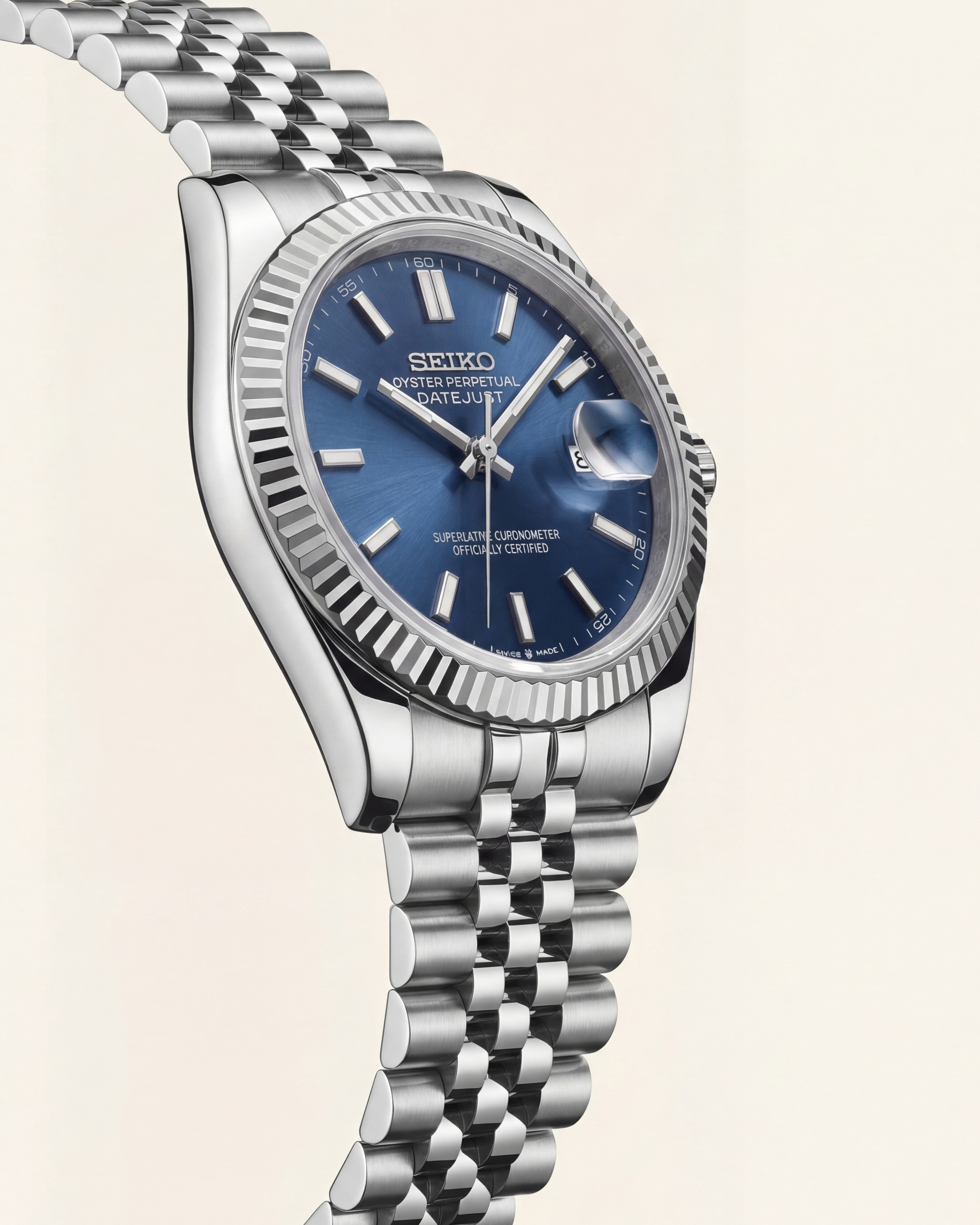 Luxury Stainless Steel Watch Fluted Bezel Blue Sunburst Dial Jubilee Bracelet Premium Automatic Date Watch – Men