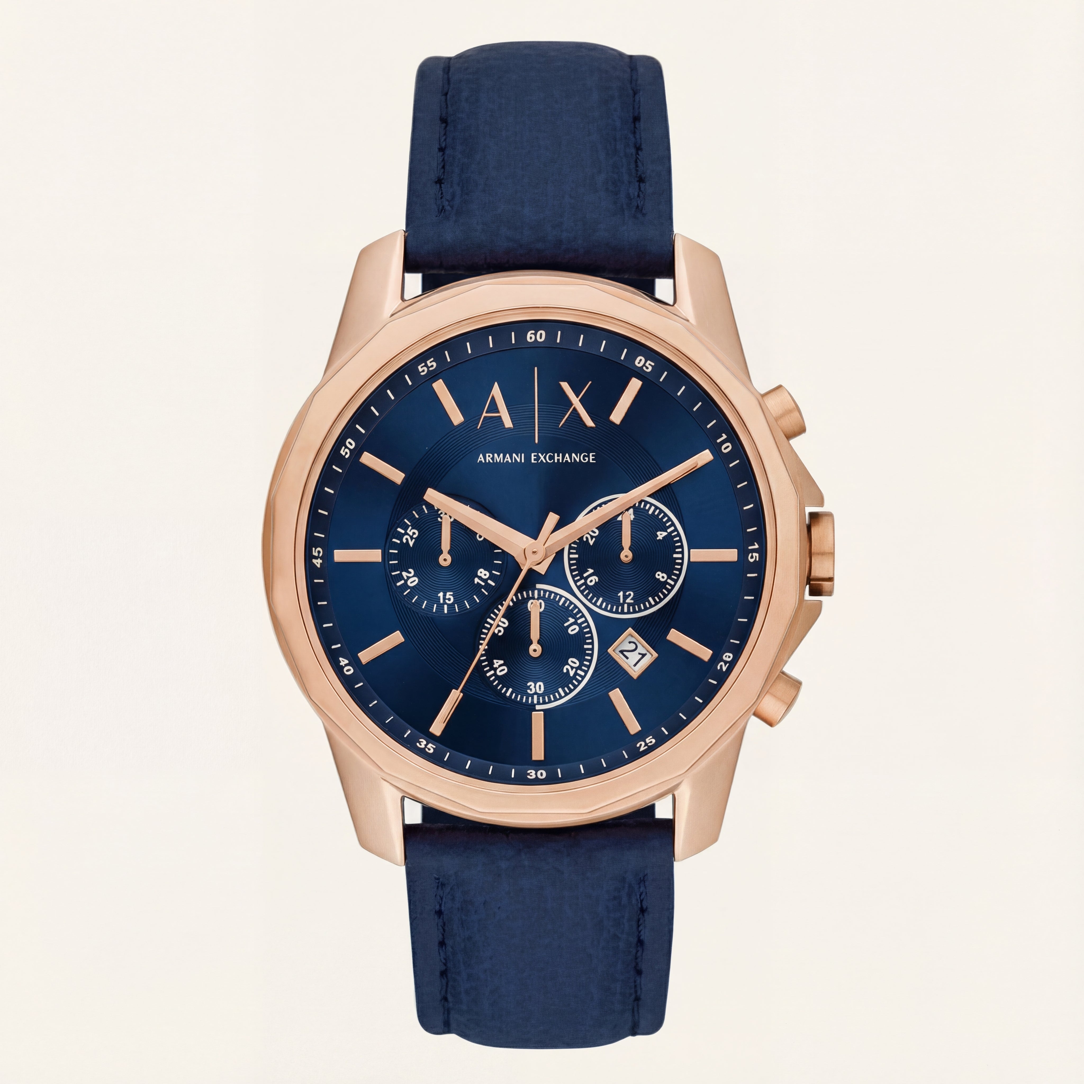 Centrix Navy Blue Rose-Gold Chronograph Leather Watch