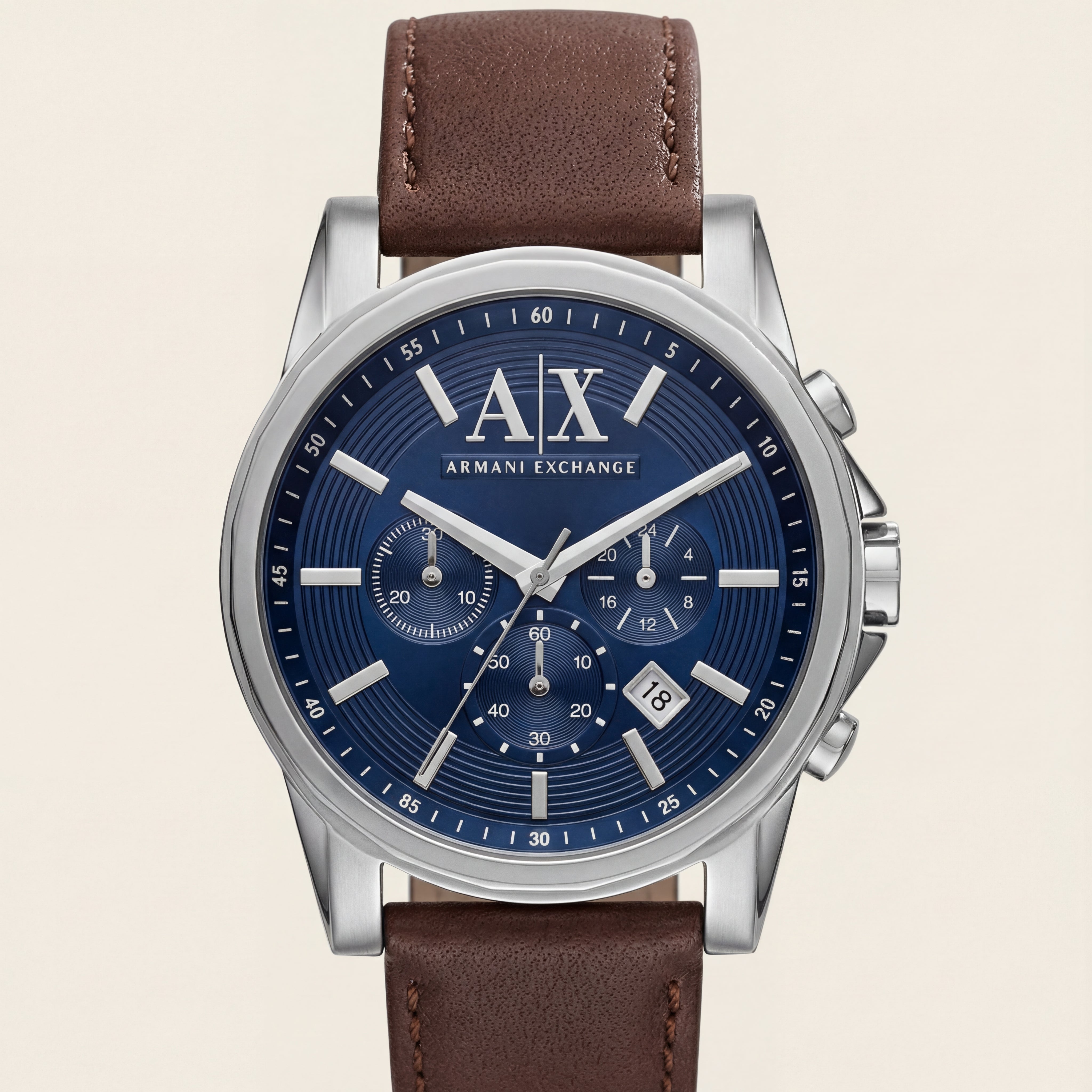Centrix Midnight Blue Silver Chronograph Leather Watch
