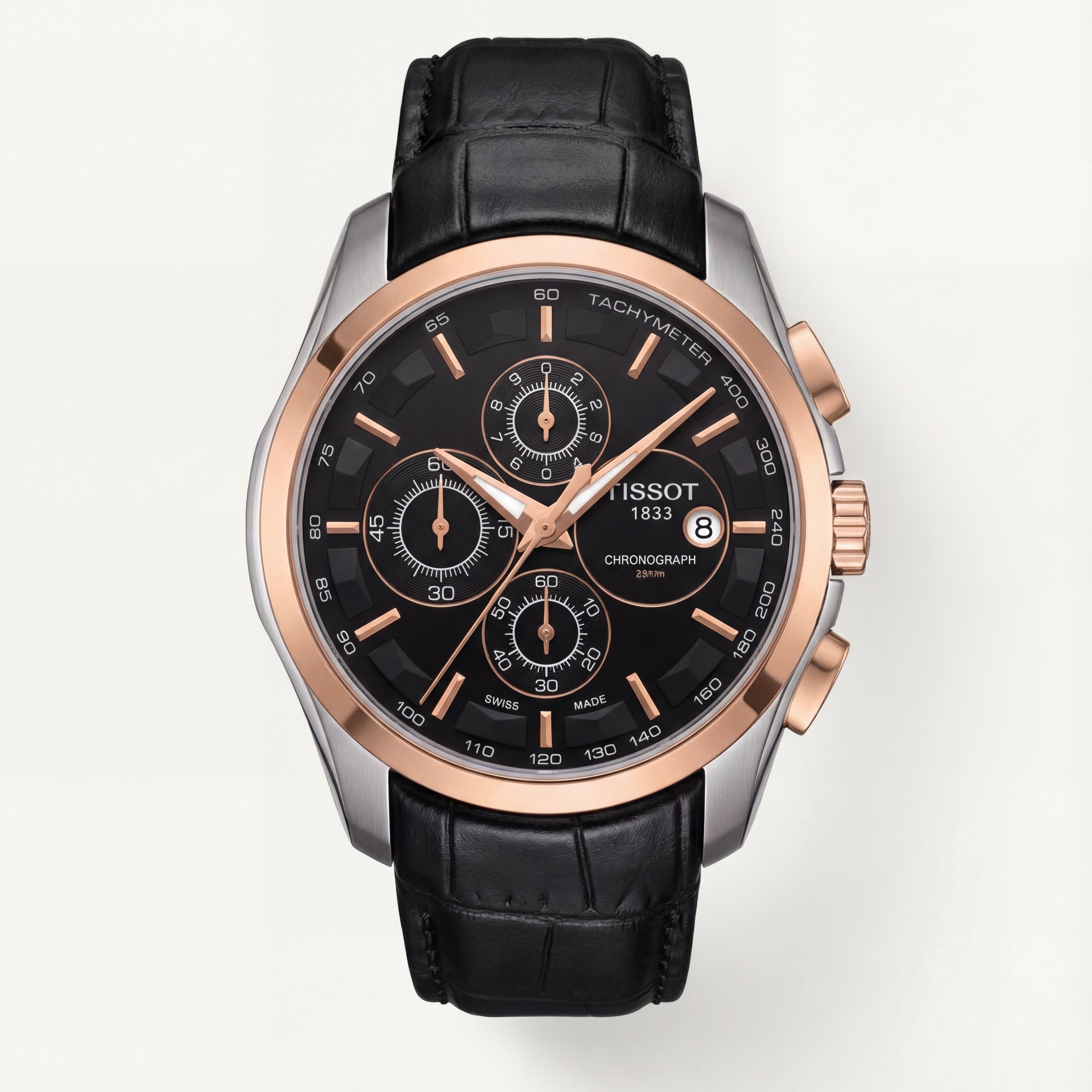 Premium Chronograph Style Watch – Black Dial & Rose Gold Finish