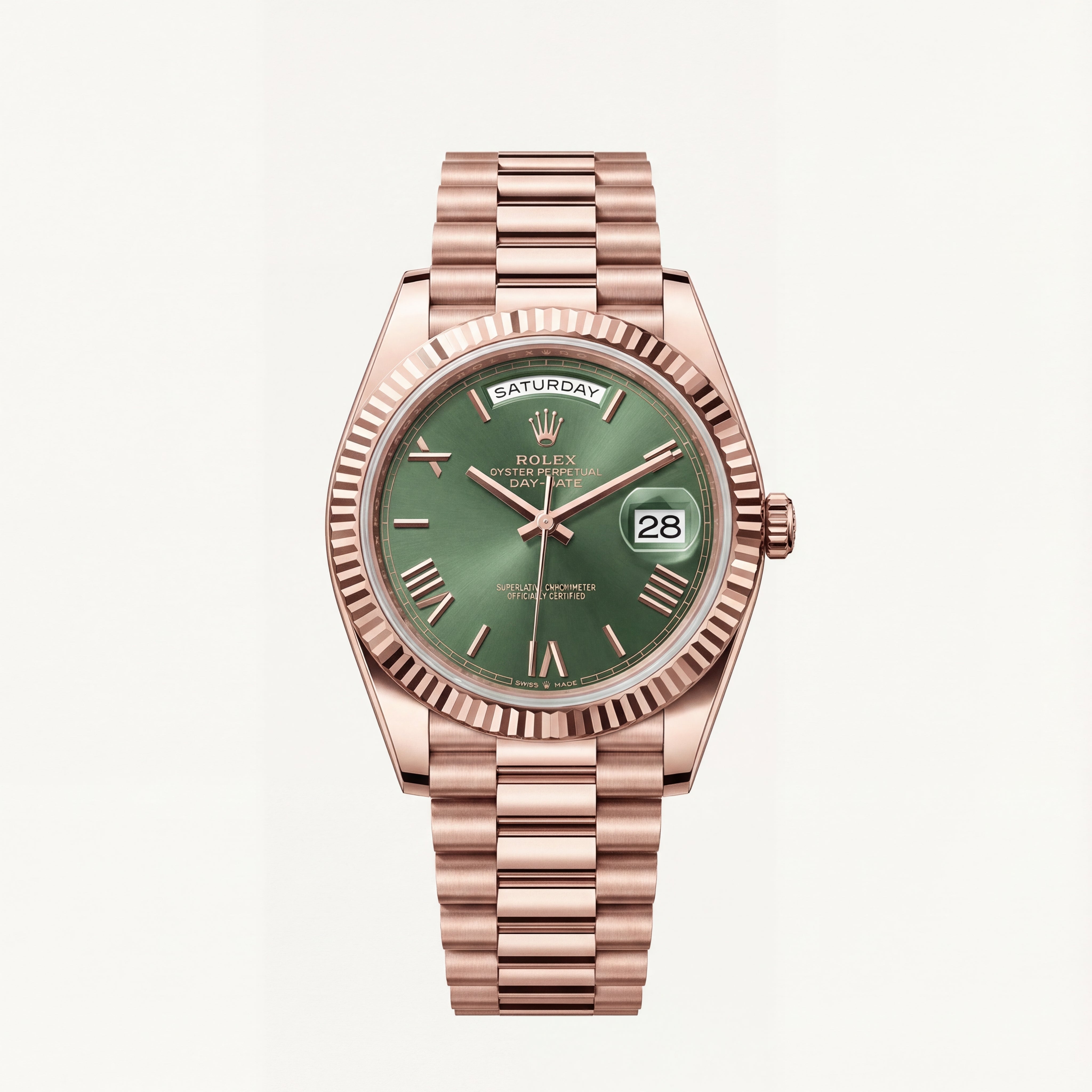 Rose Gold Green Dial Day-Date Luxury Steel Watch