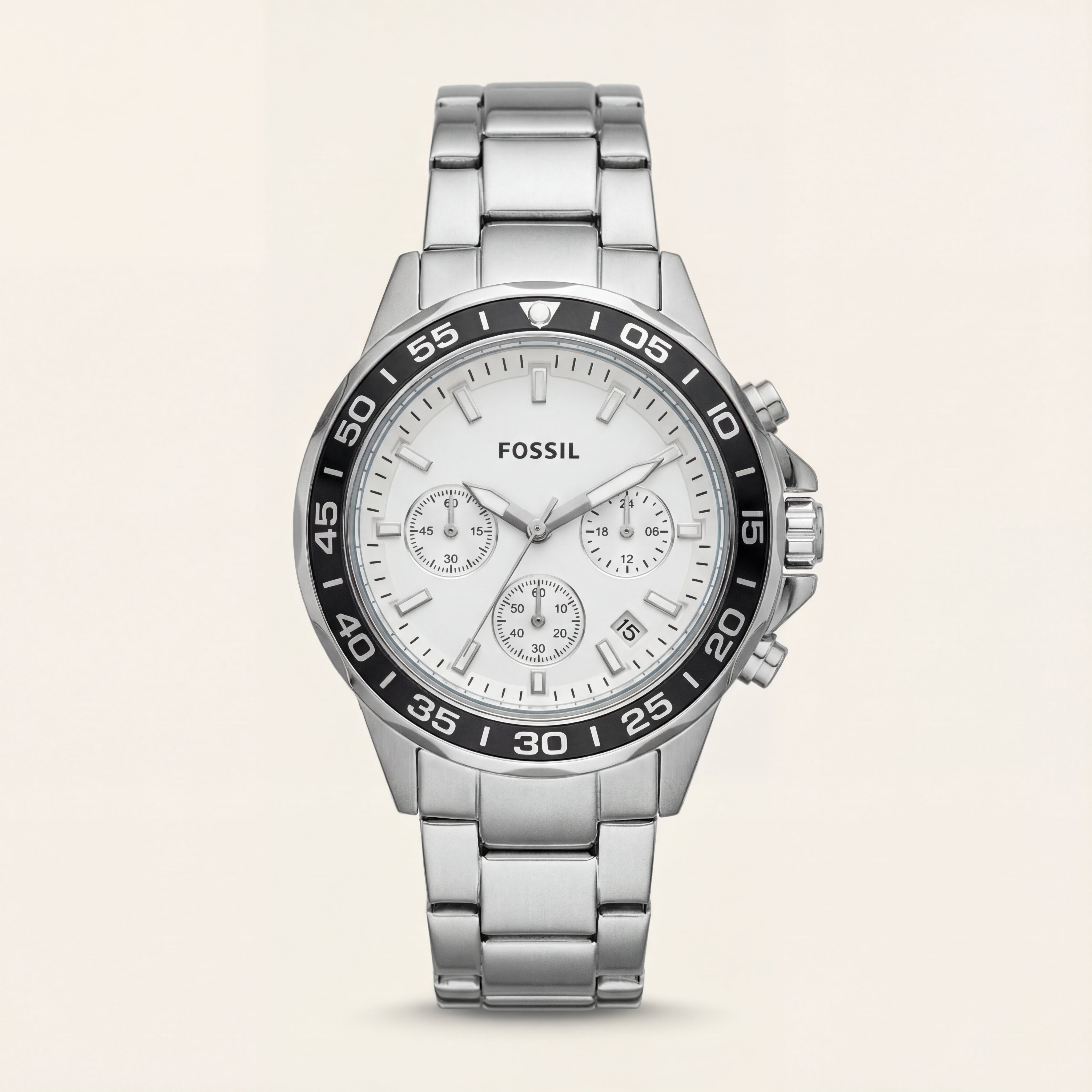 Silver Steel White Chronograph Dial Men’s Watch